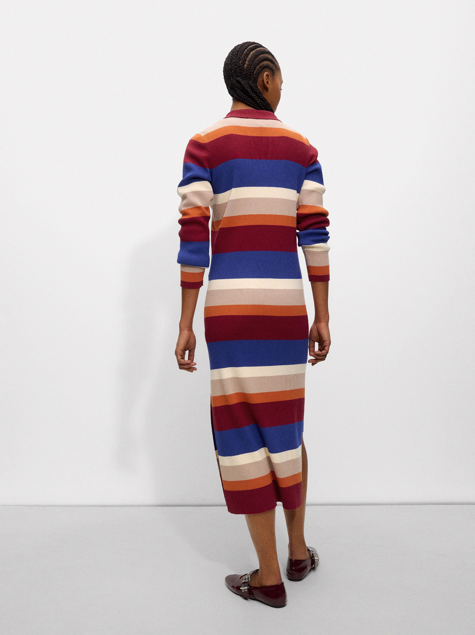 Vestido Midi De Punto A Rayas