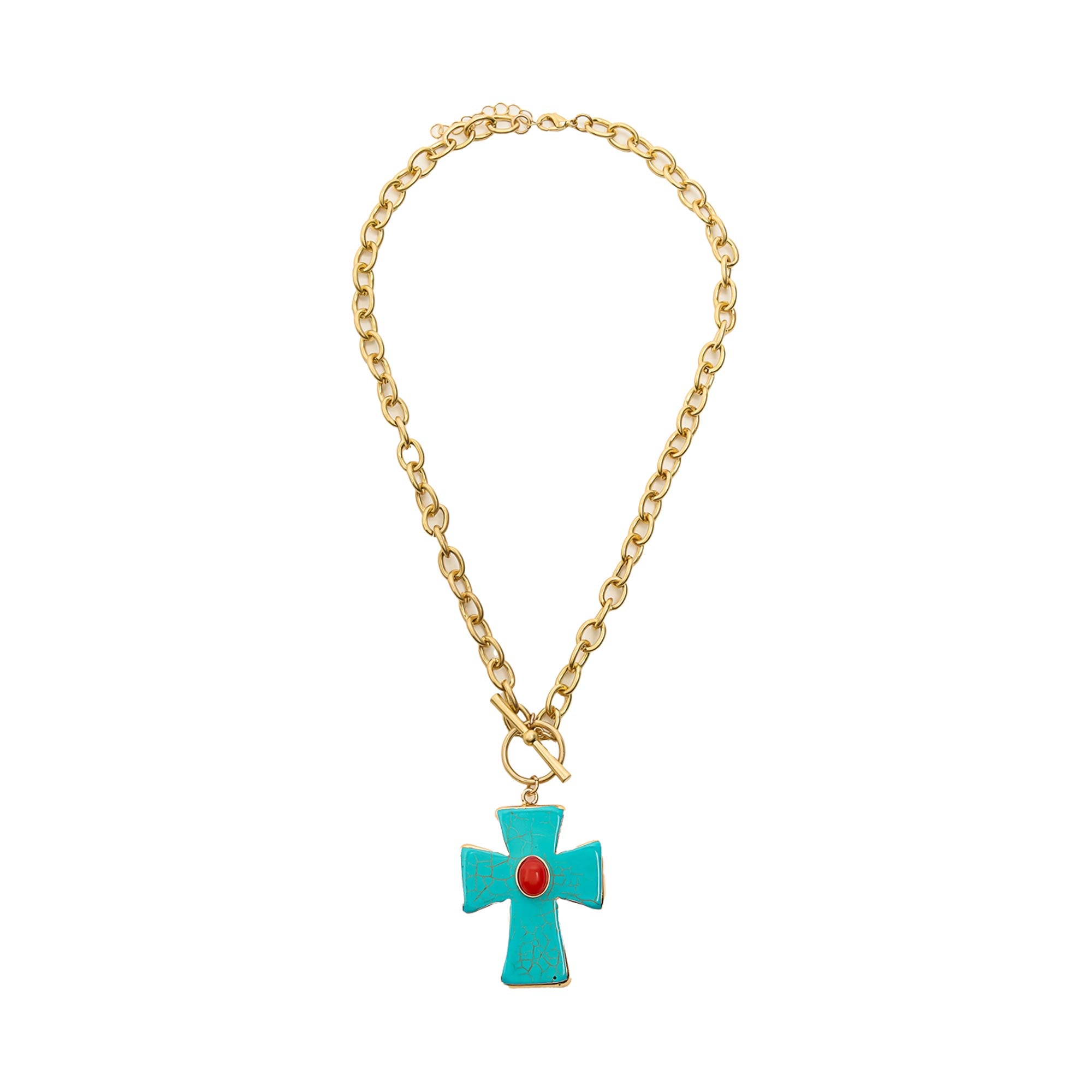 Collar De Eslabones Con Cruz De Piedra