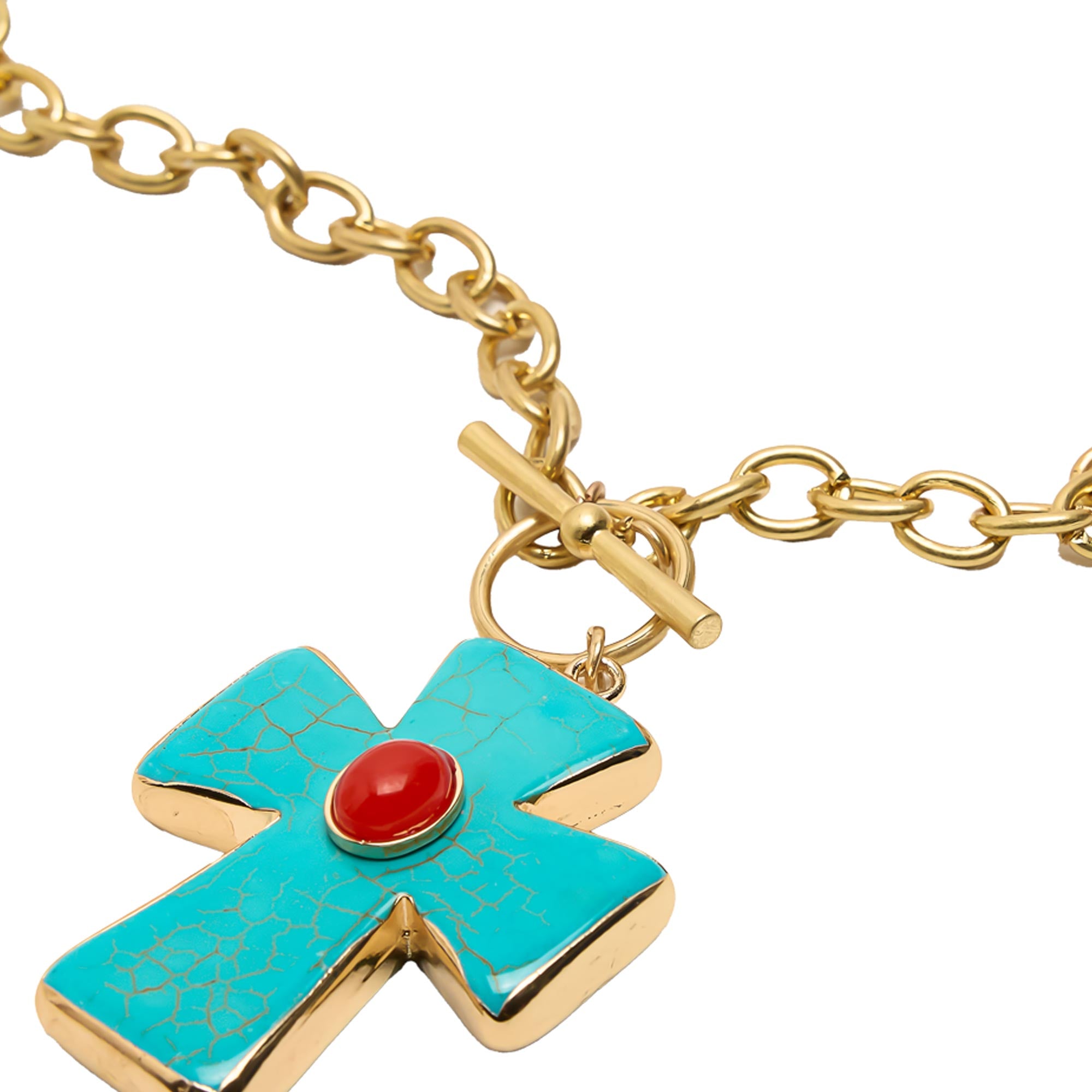 Collar De Eslabones Con Cruz De Piedra