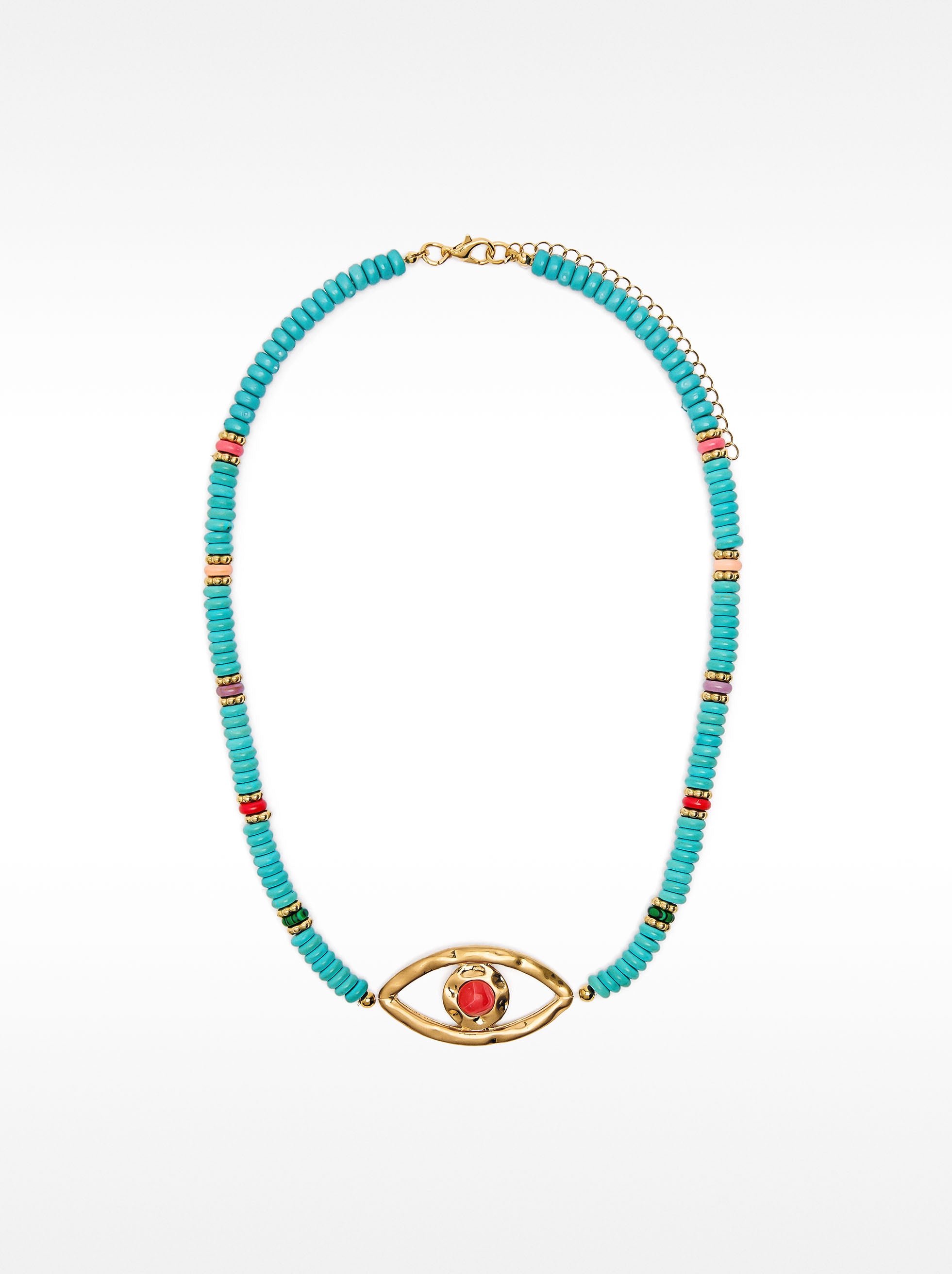 Collar Con Piedras Y Colgante Ojo