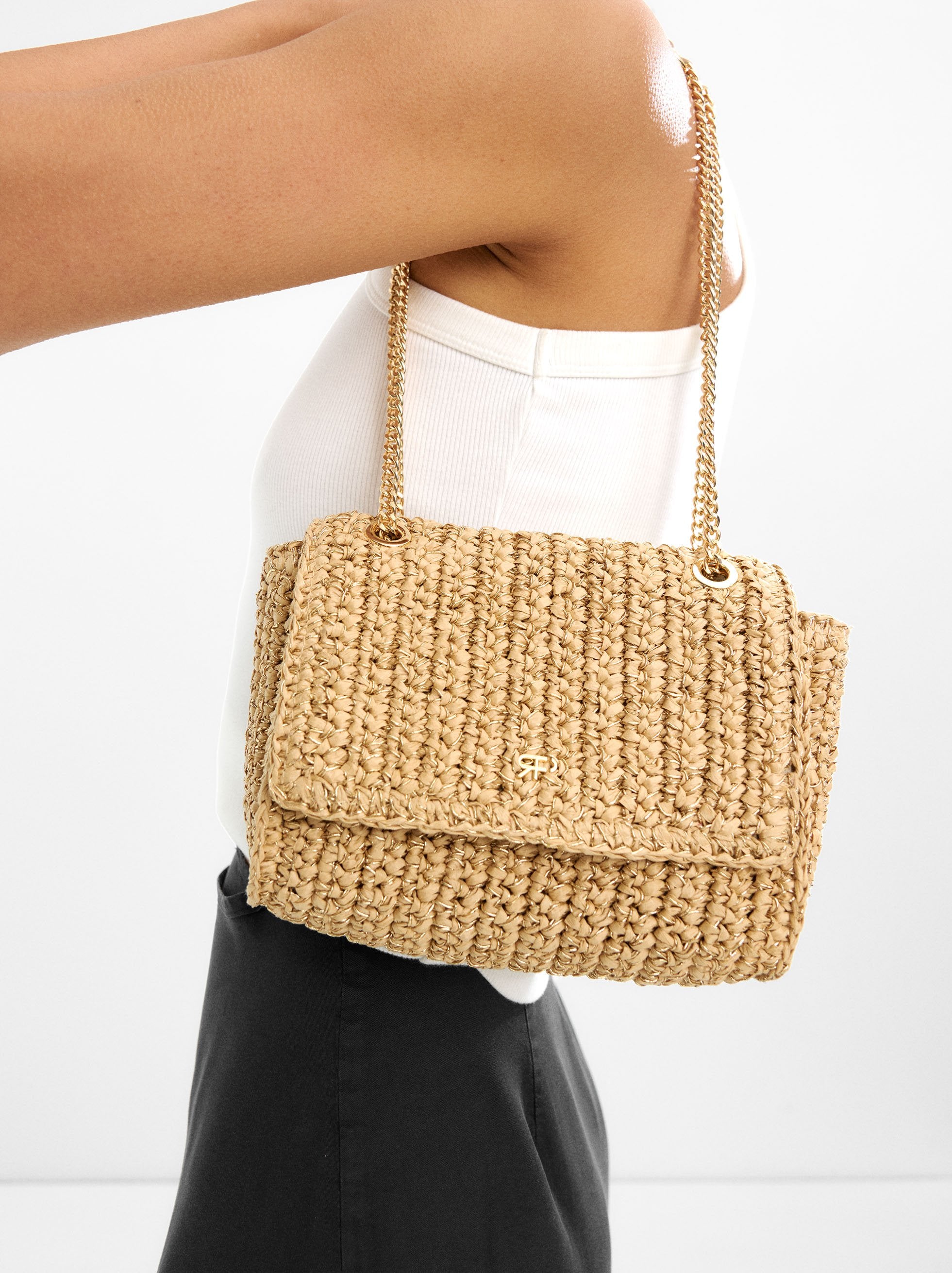 Bolso Hombro Efecto Rafia