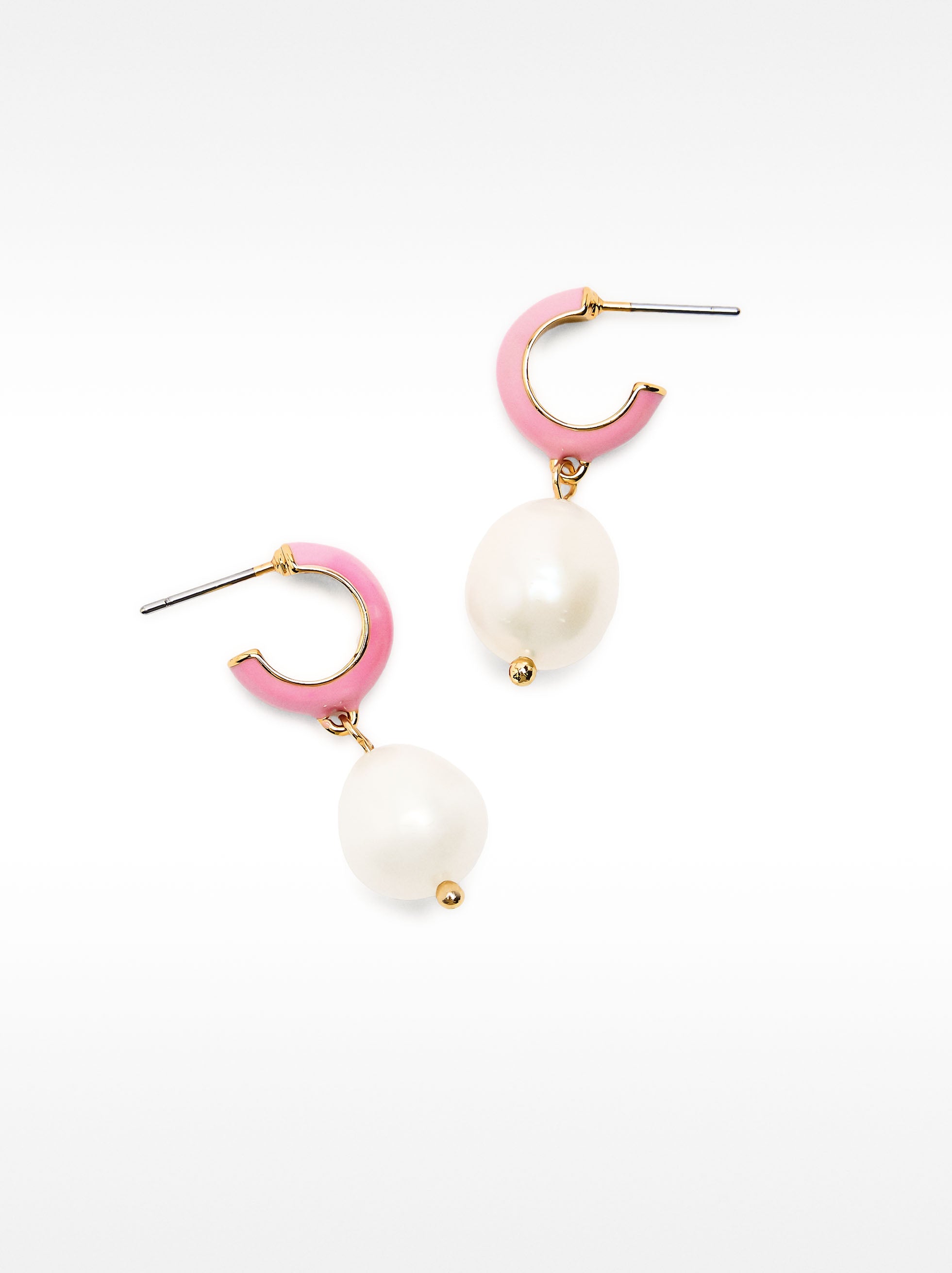 Aros Esmaltados Con Perlas De Agua Dulce