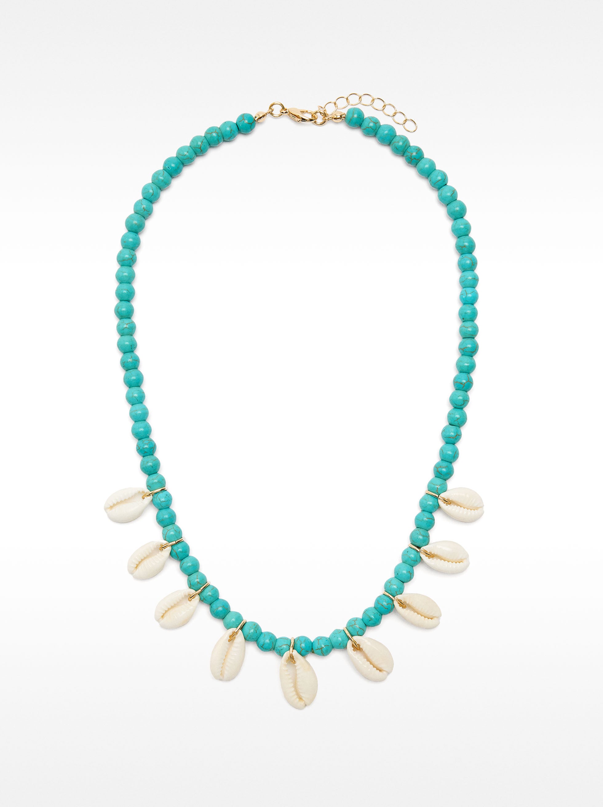 Collar Con Granos De Piedra Y Conchas