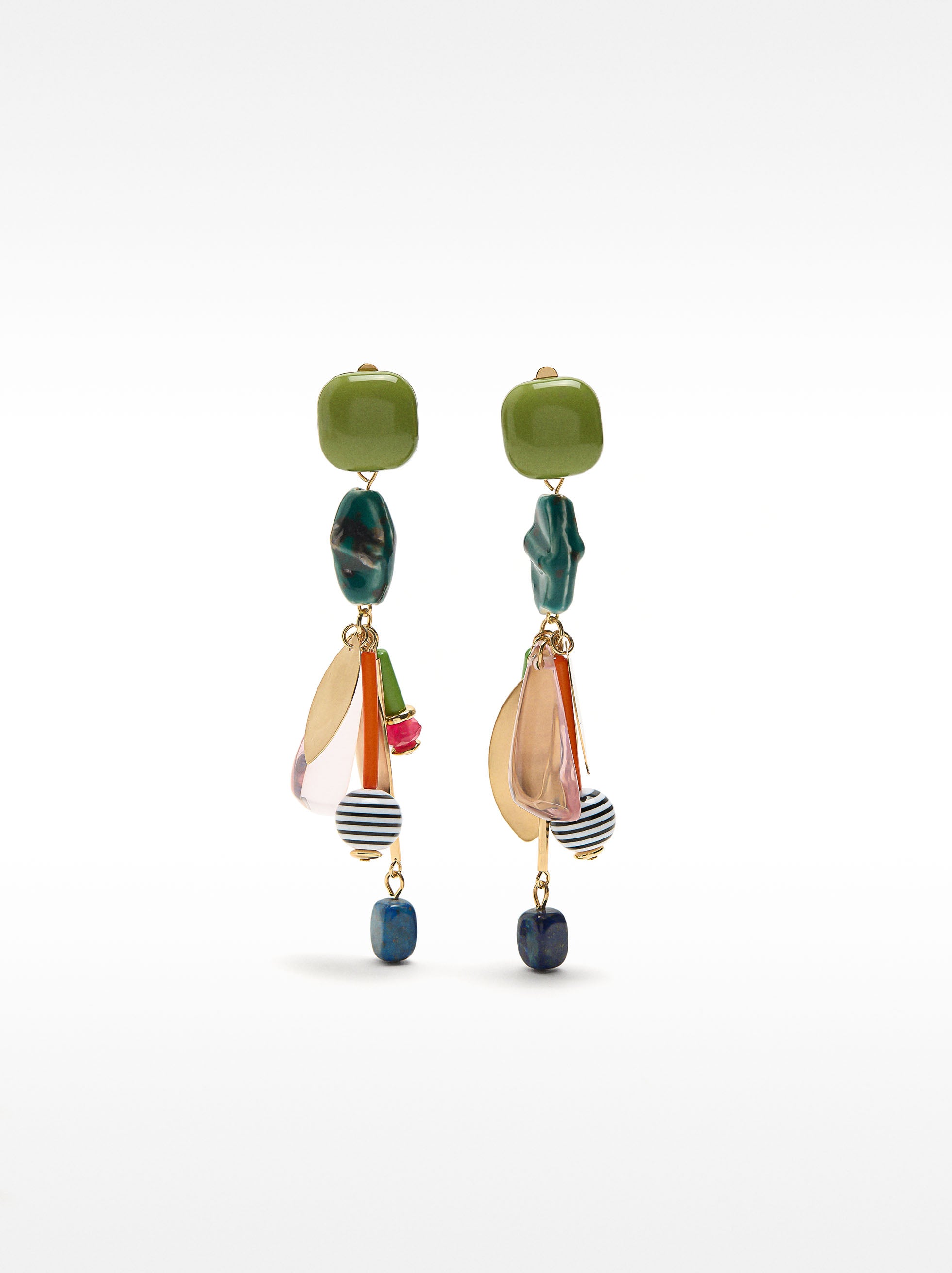 Aretes Largos Con Piedra Y Resina