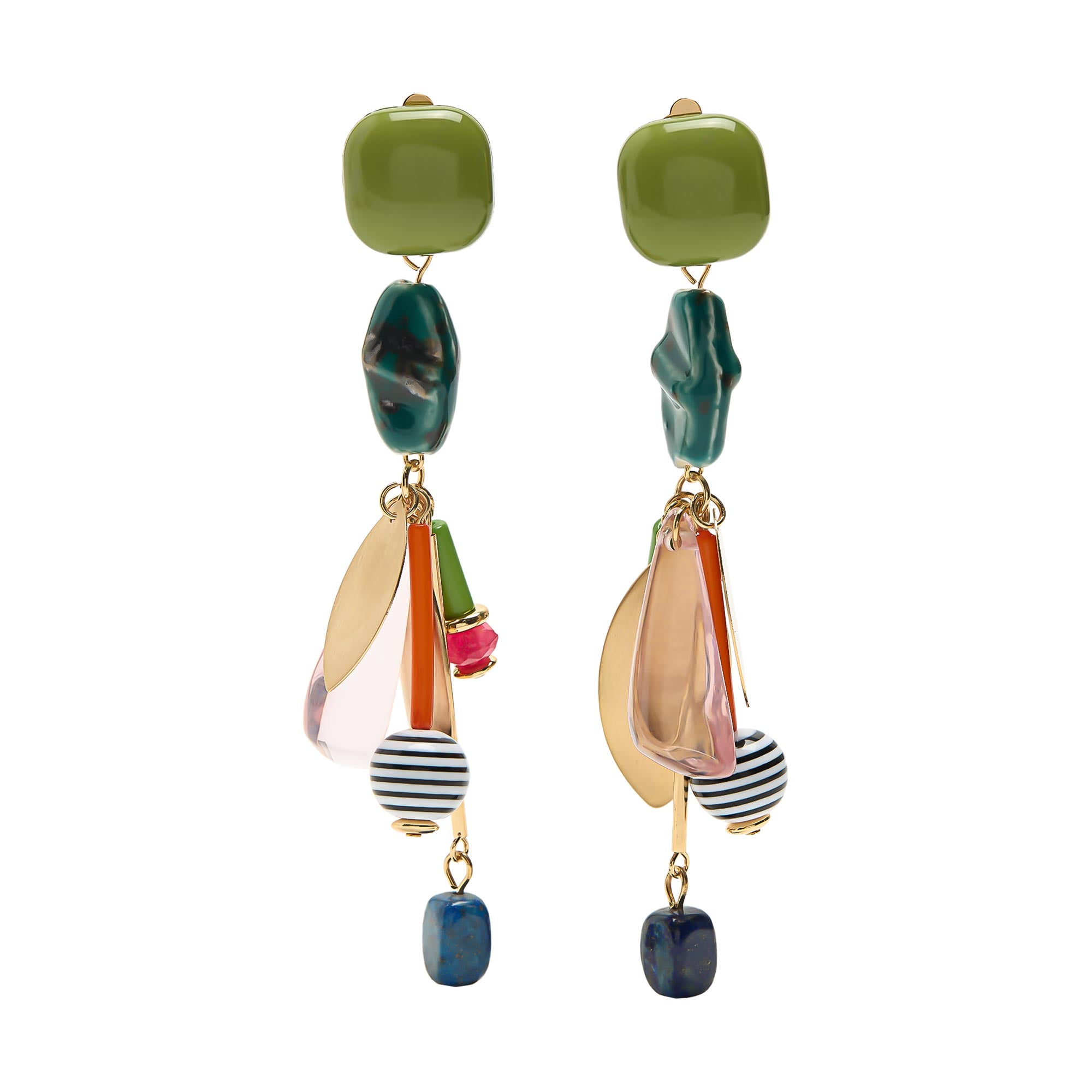 Pendientes Largos Con Piedra Y Resina