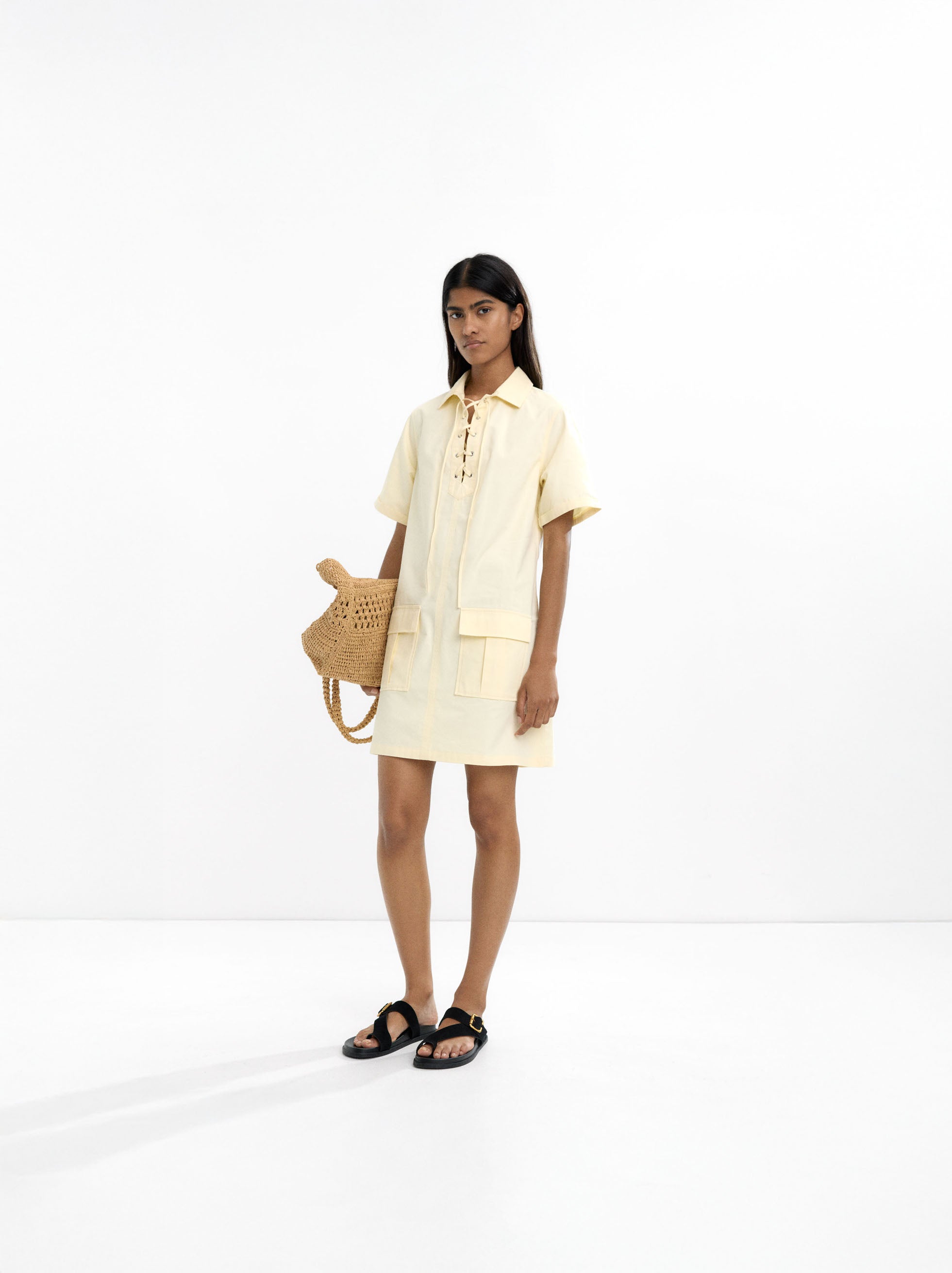 Vestido Camisero Con Bolsillos 100% Algodón