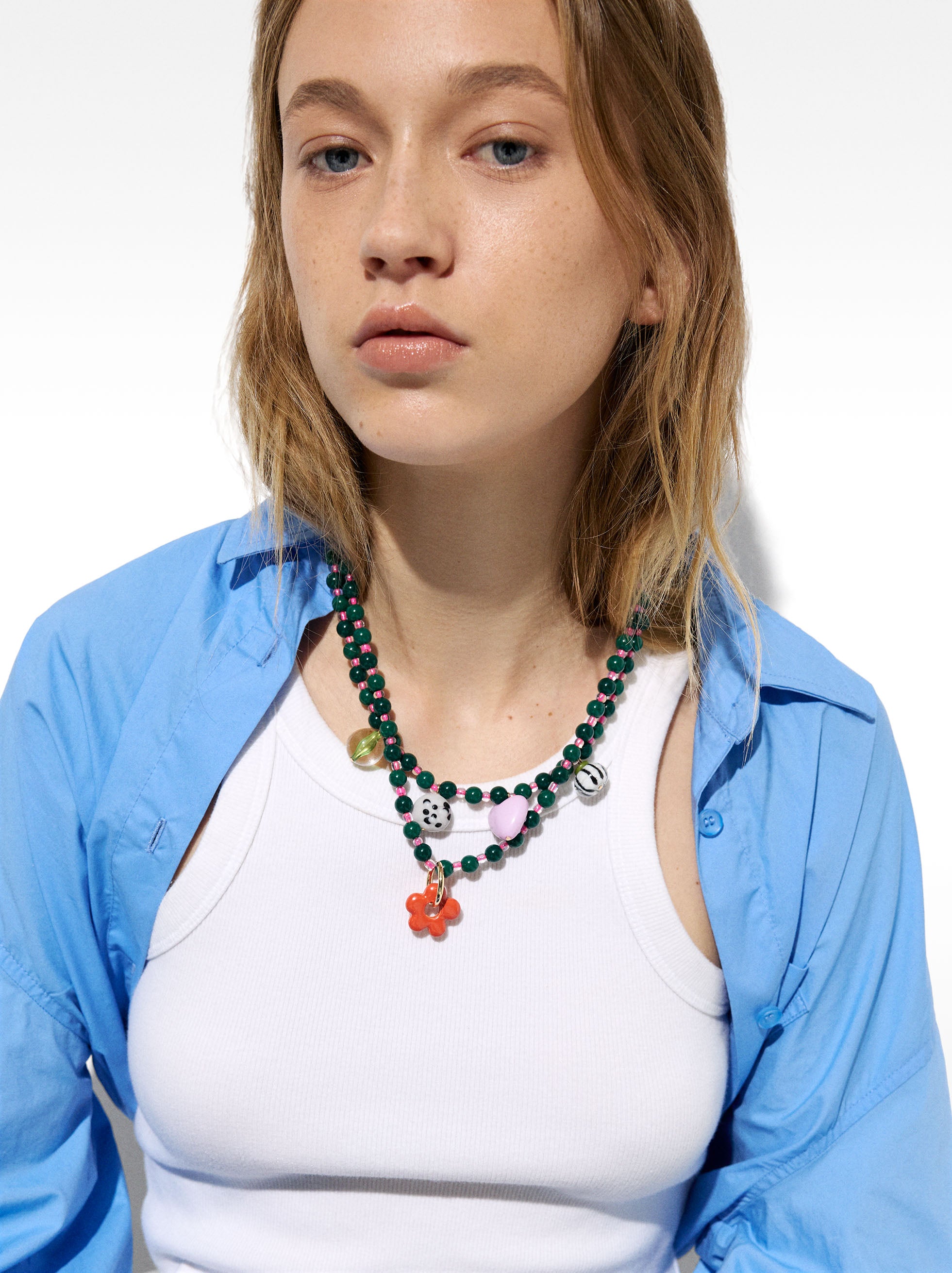 Collar Doble Con Cuentas Y Esmaltado