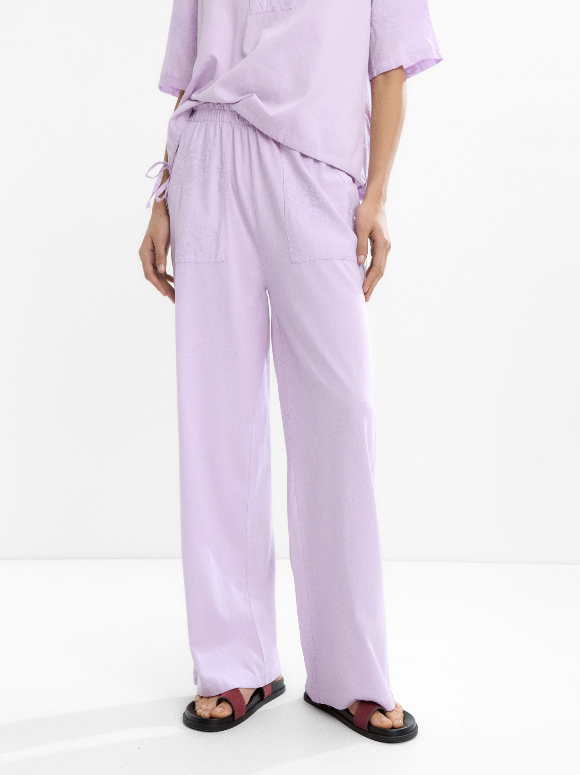 Pantalón 100 % Algodón Con Bordado