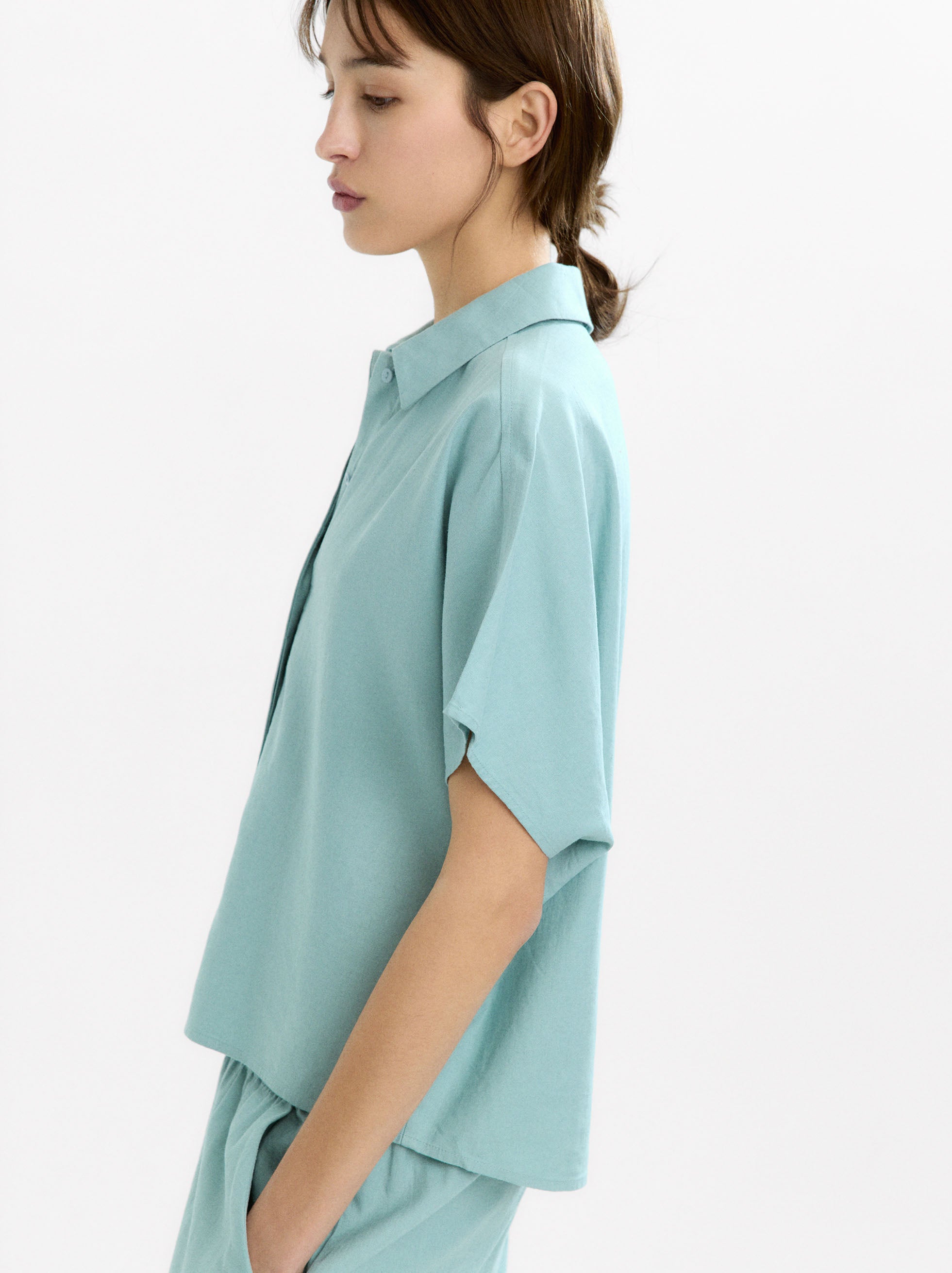 Camisa Manga Corta Con Lino