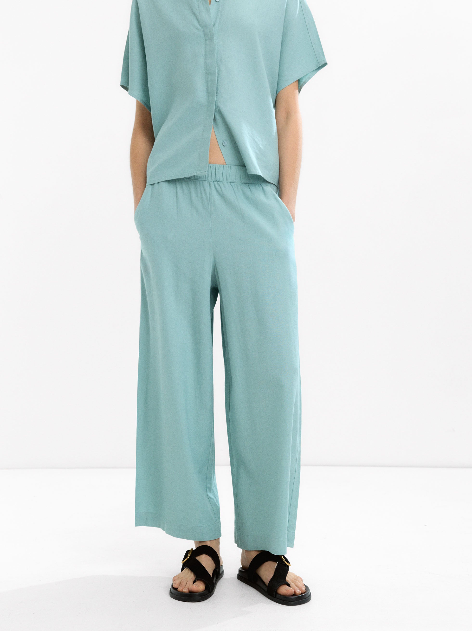 Pantalón Cintura Elástica Con Lino