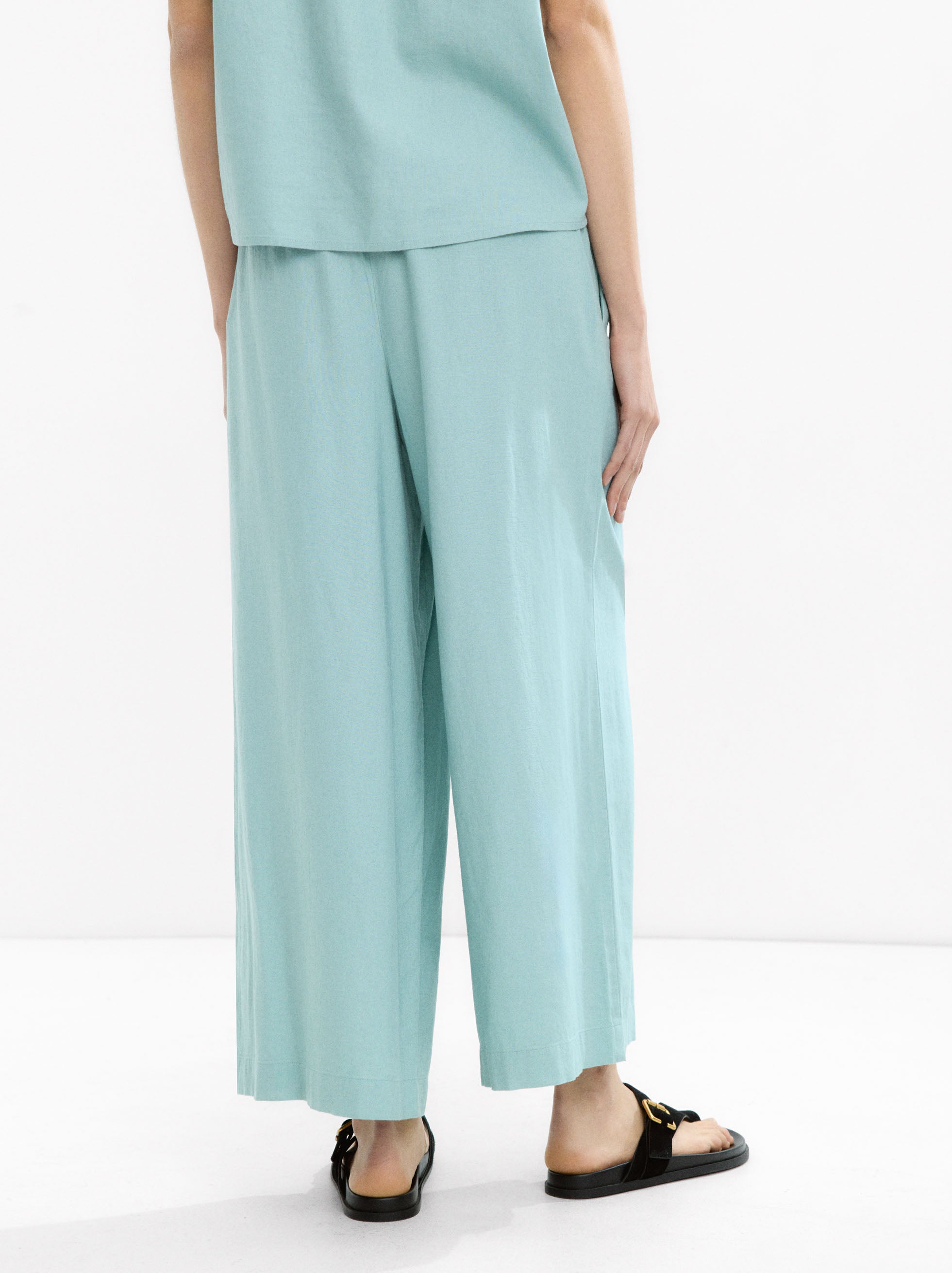 Pantalón Cintura Elástica Con Lino