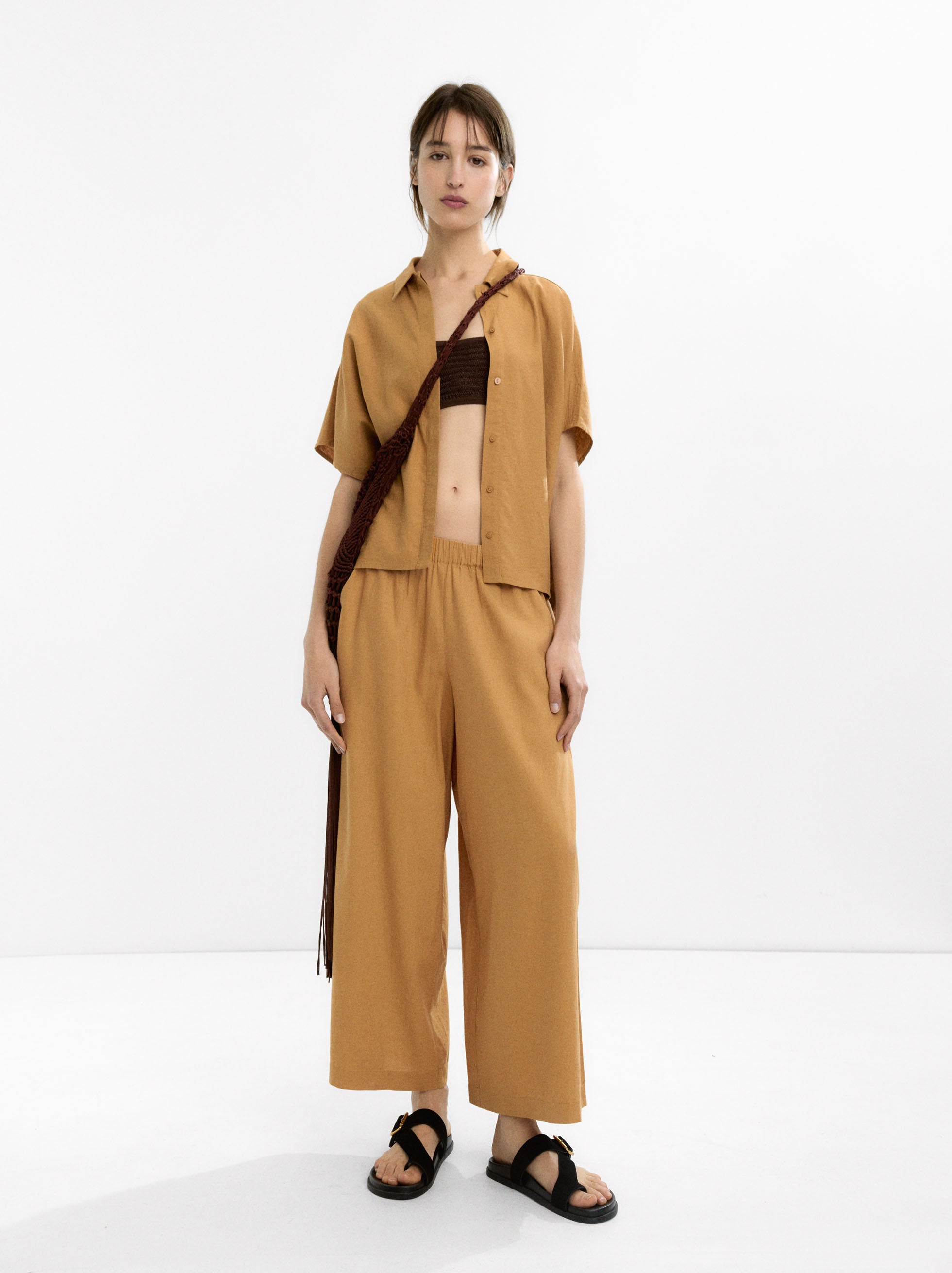 Pantalón Cintura Elástica Con Lino