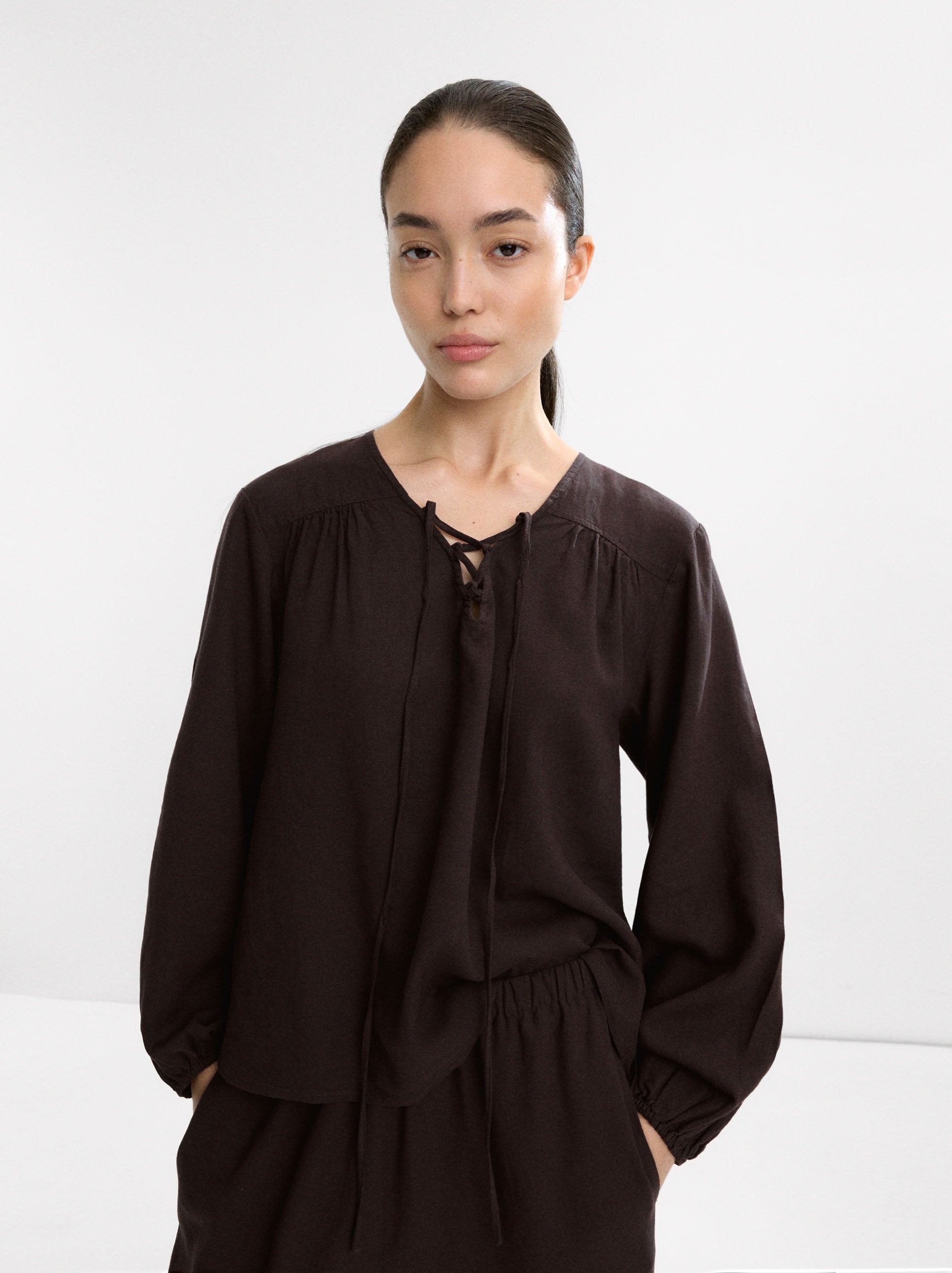 Blusa Manga Larga Con Lino