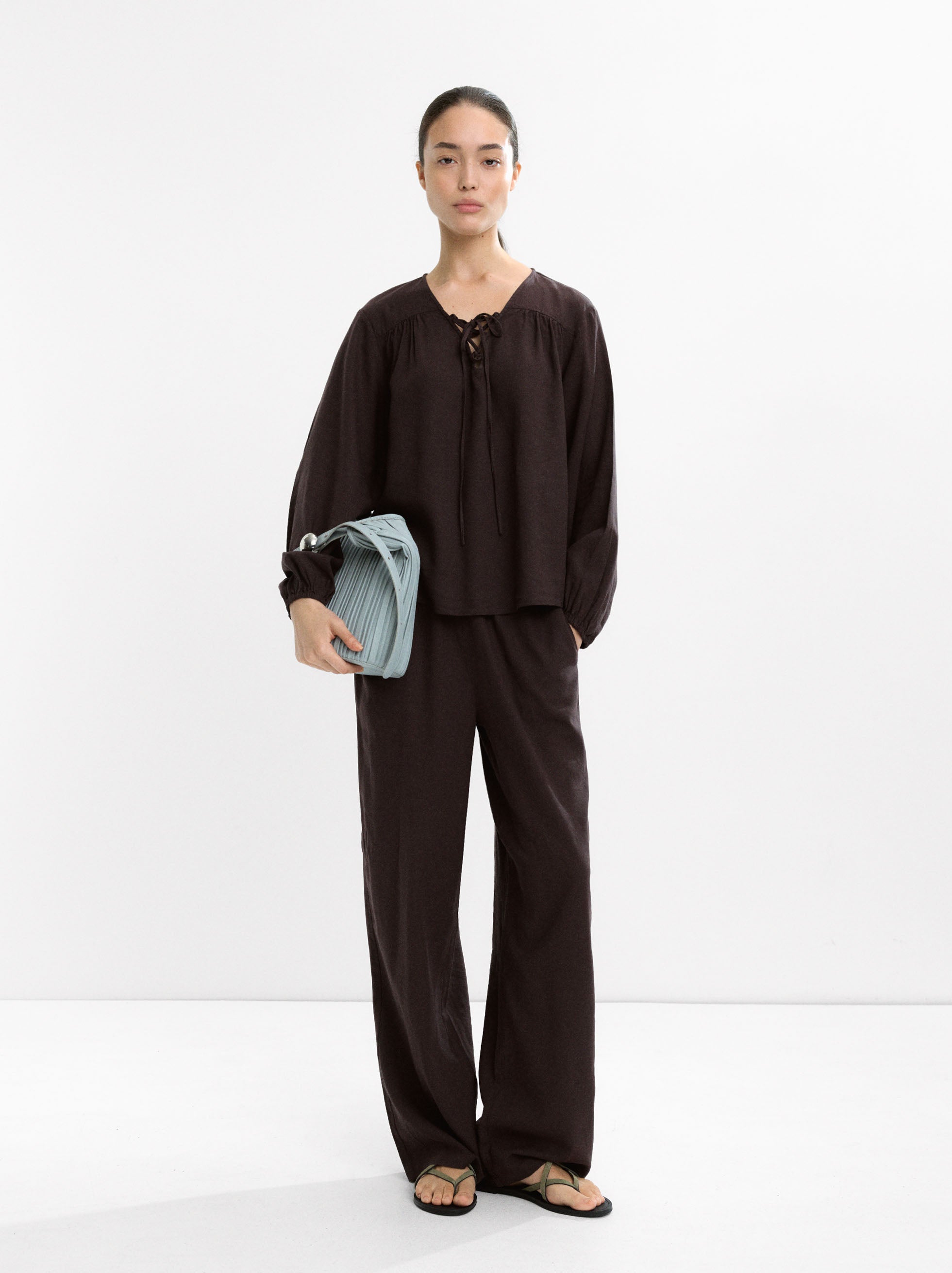 Blusa Manga Larga Con Lino