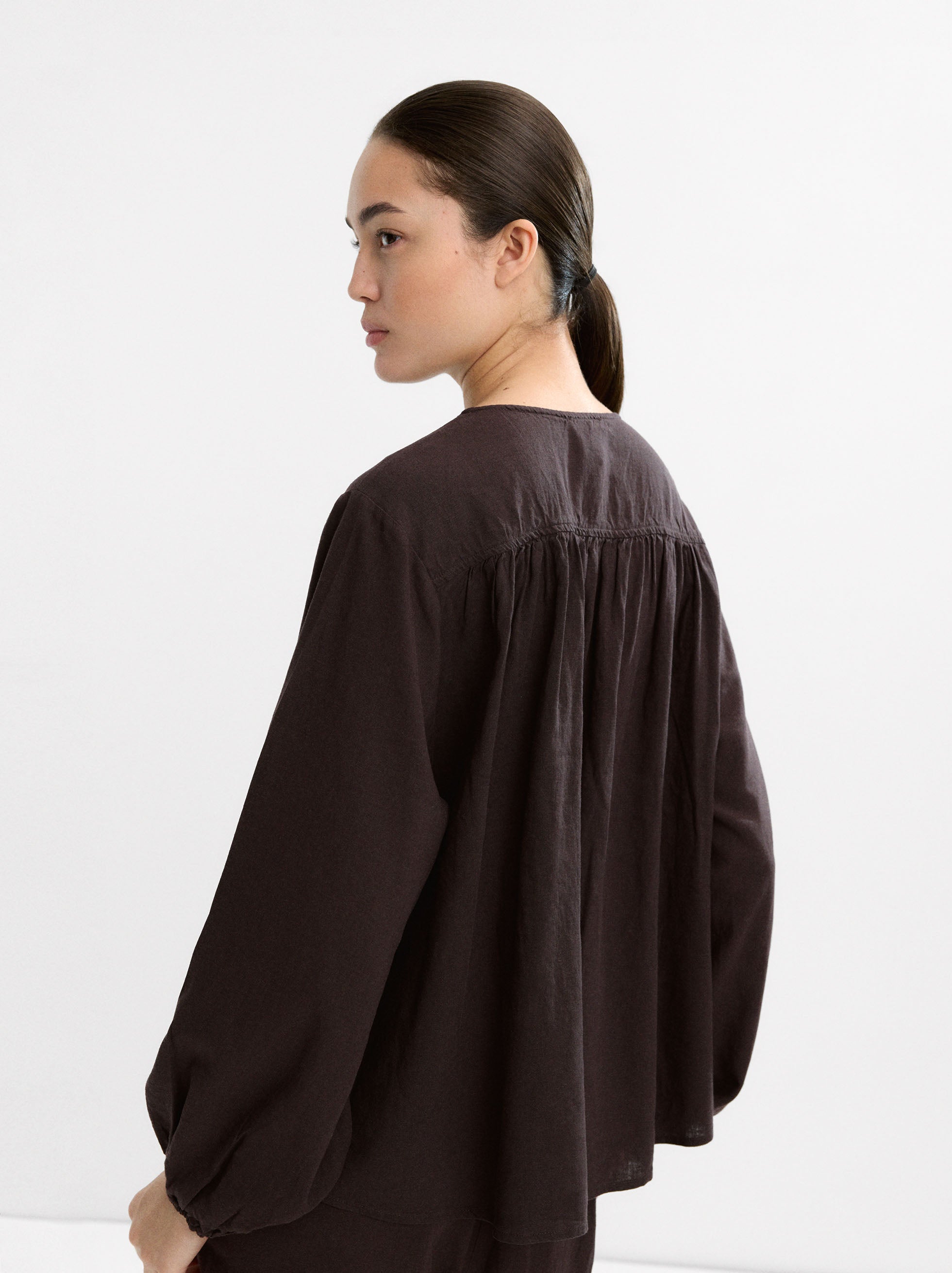 Blusa Manga Larga Con Lino