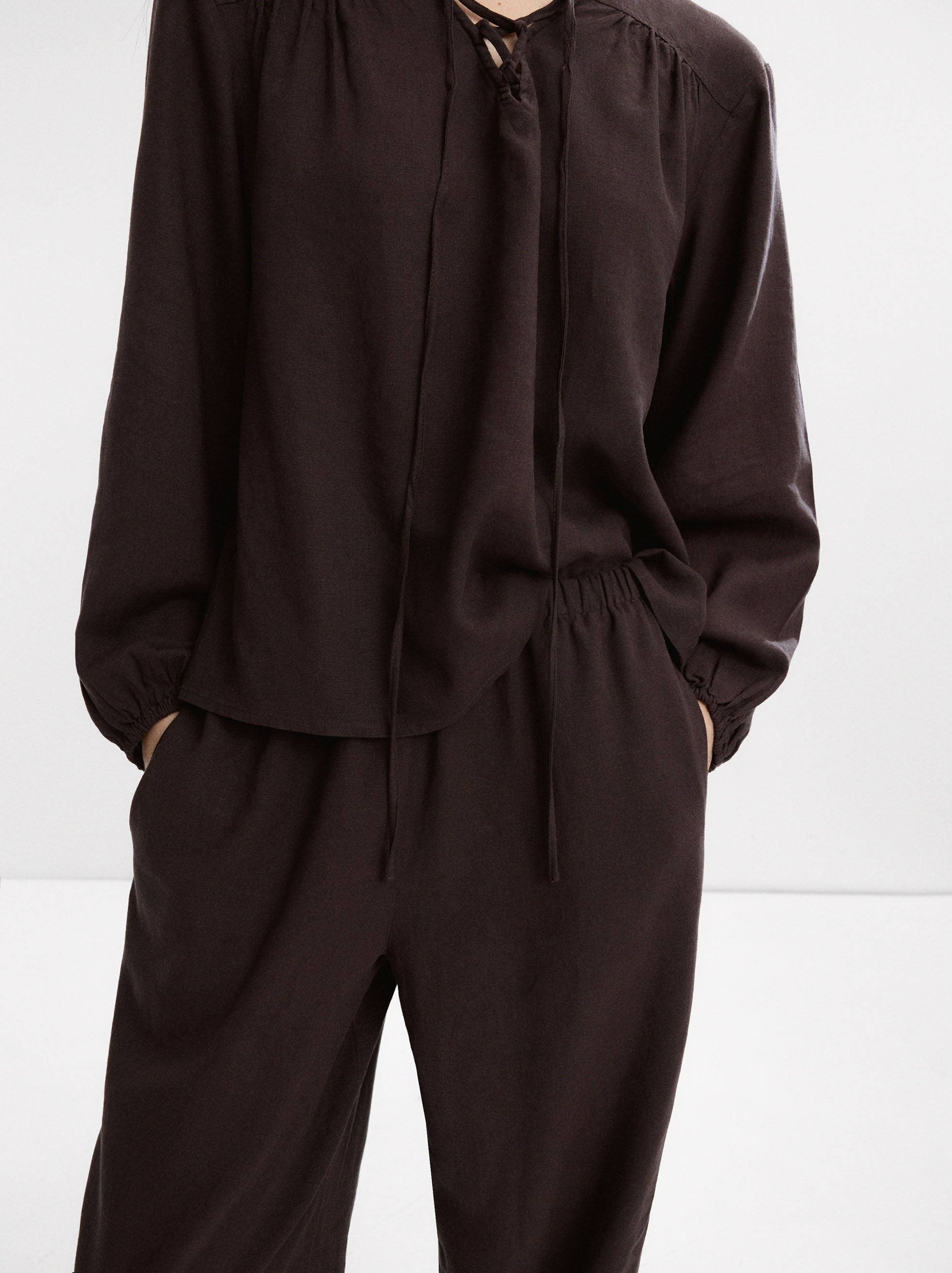 Blusa Manga Larga Con Lino