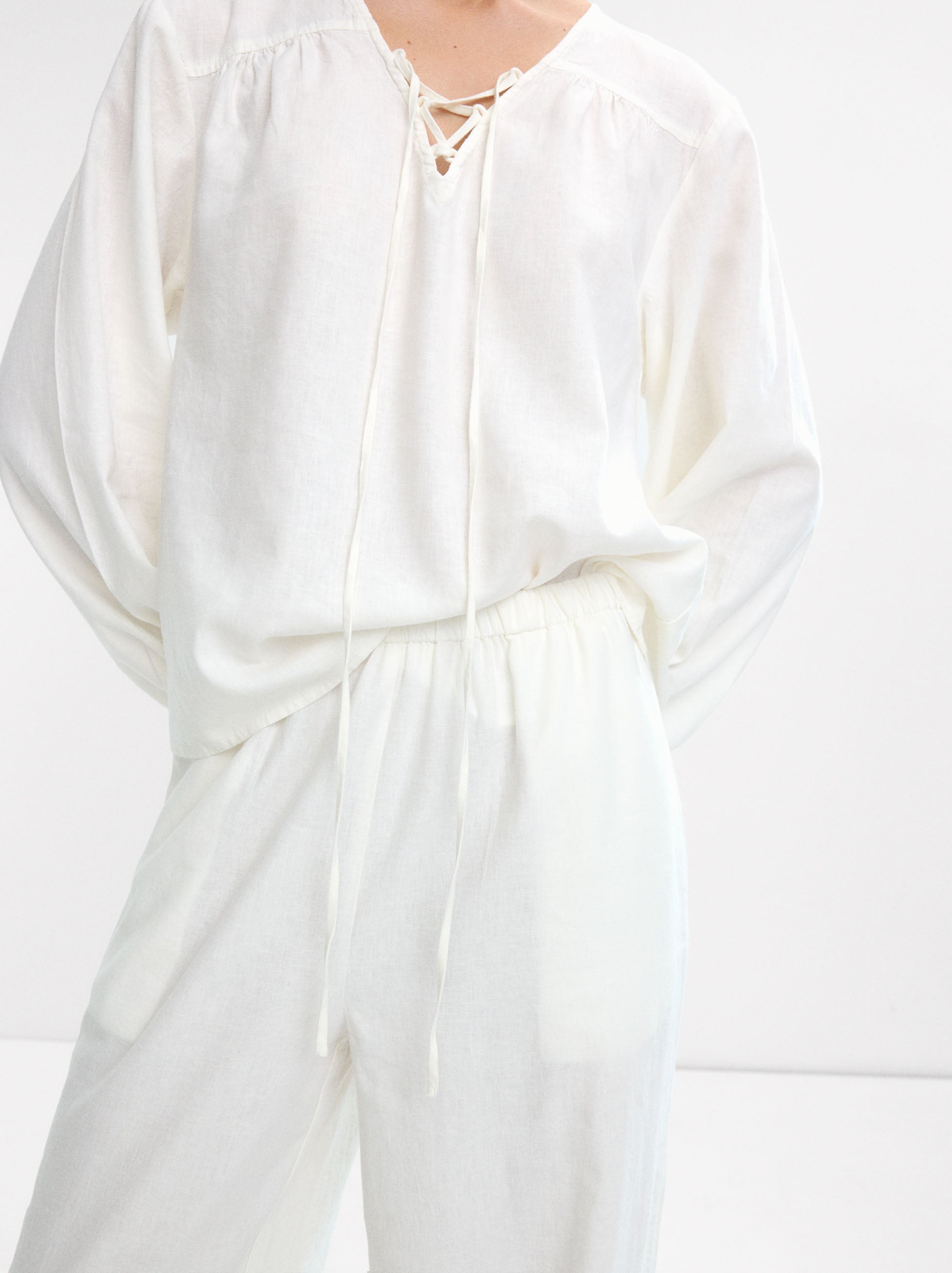 Blusa Manga Larga Con Lino