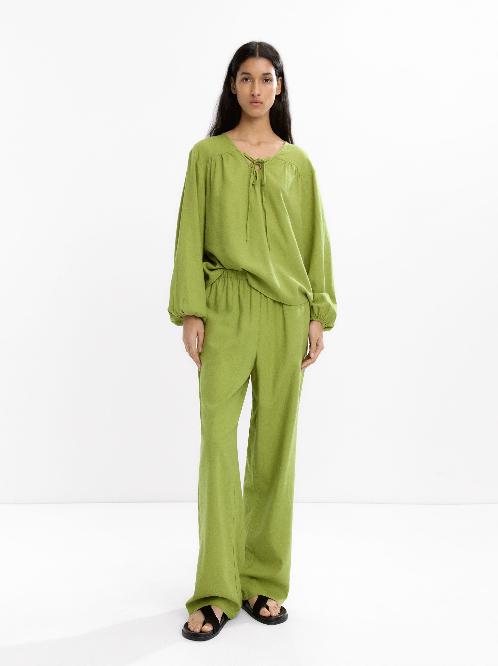 Blusa Manga Larga Con Lino