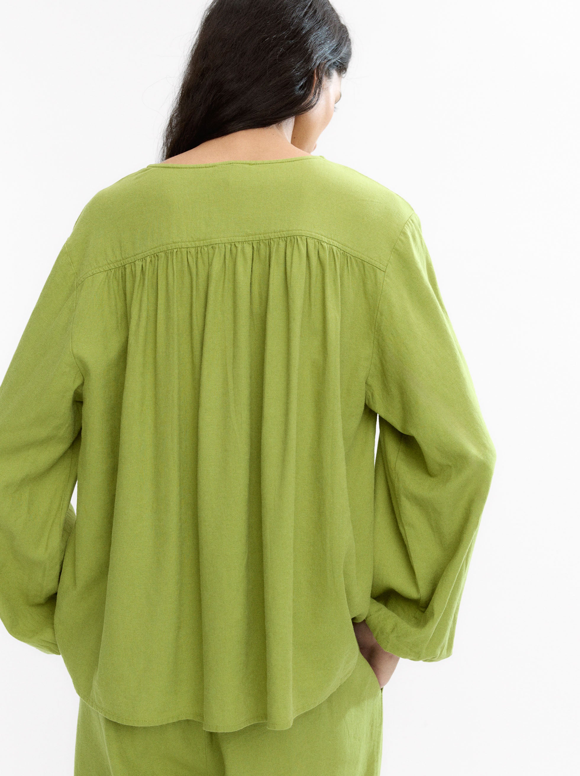 Blusa Manga Larga Con Lino