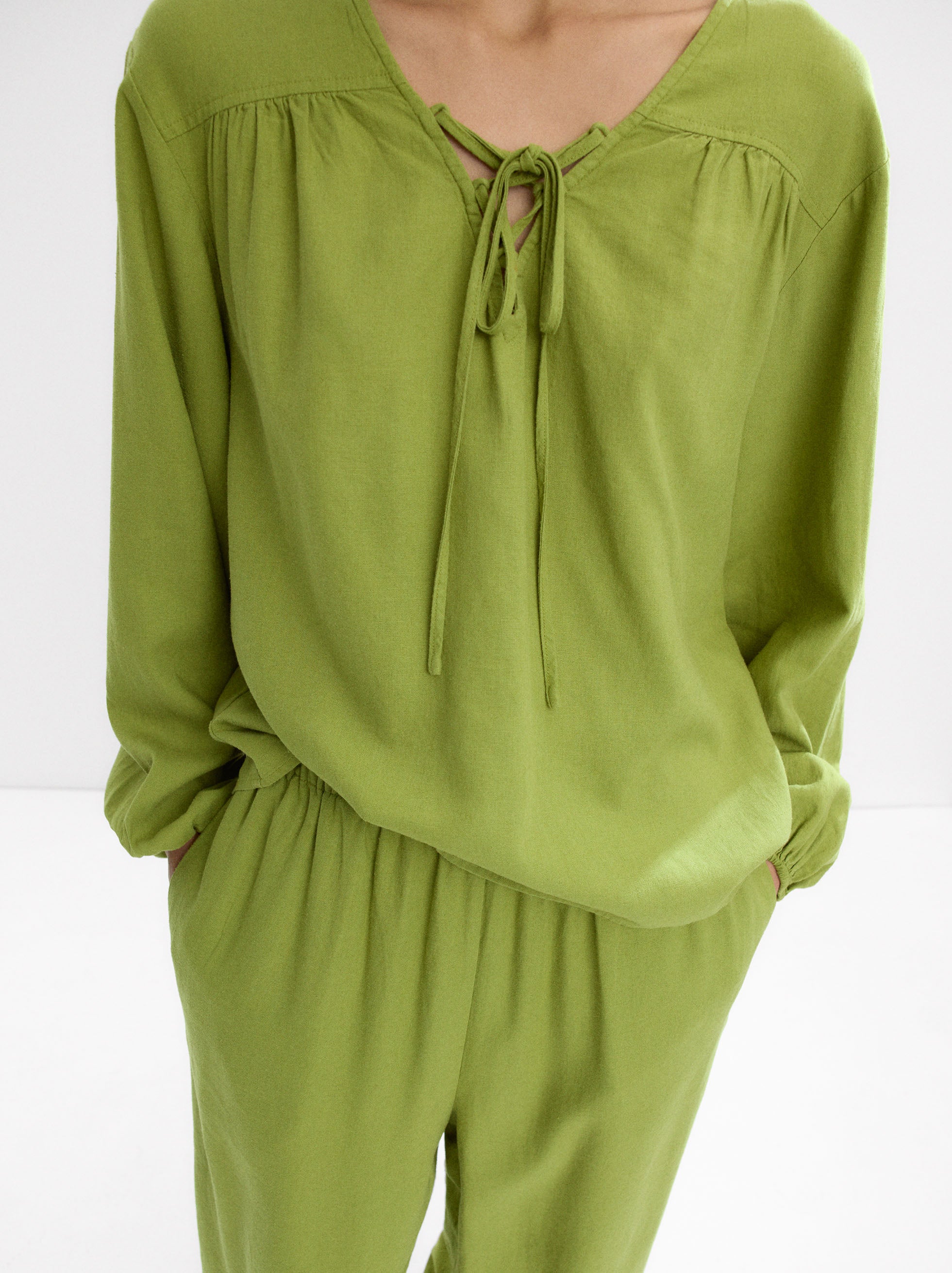 Blusa Manga Larga Con Lino