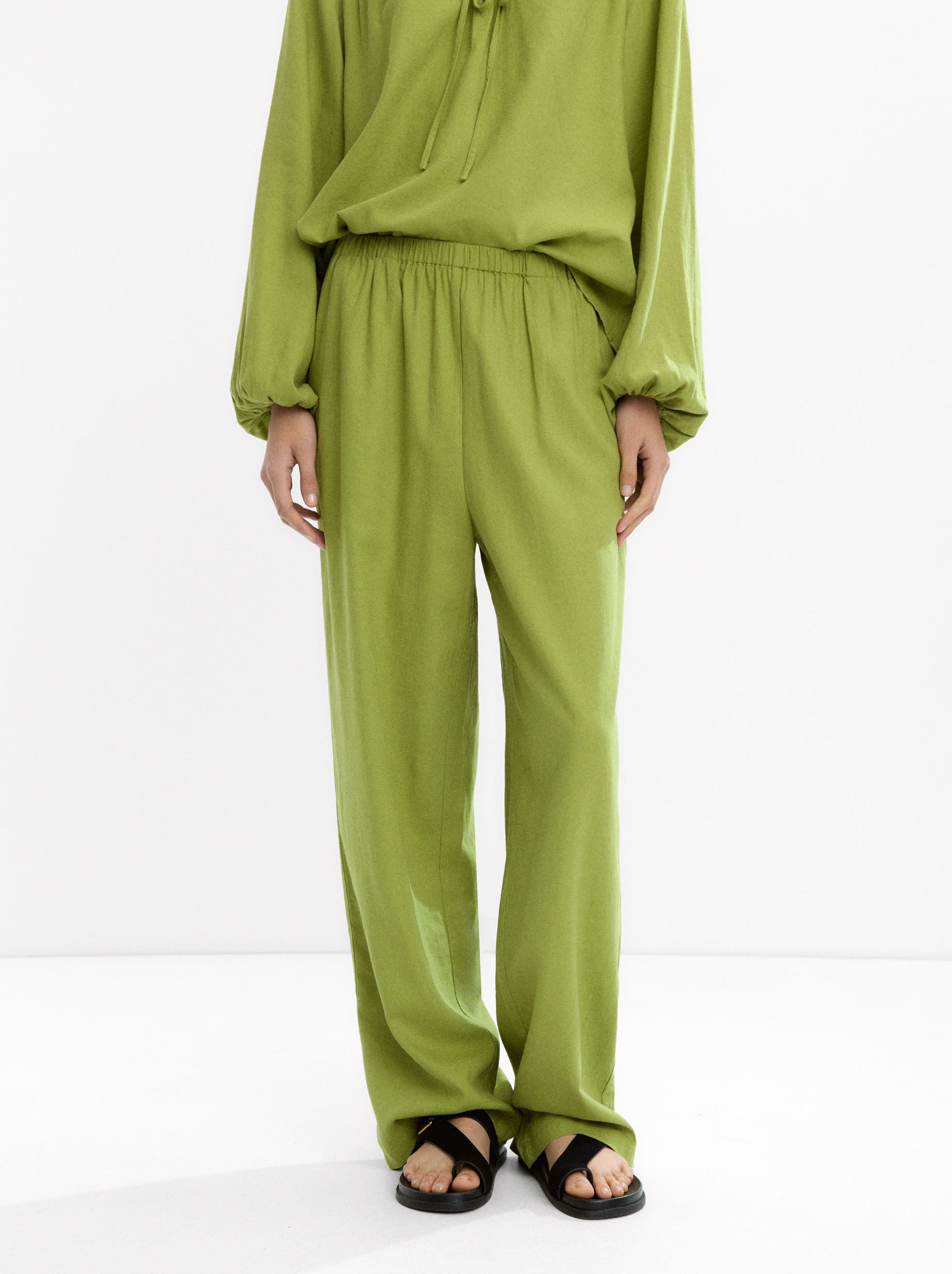 Pantalón Cintura Elástica Con Lino