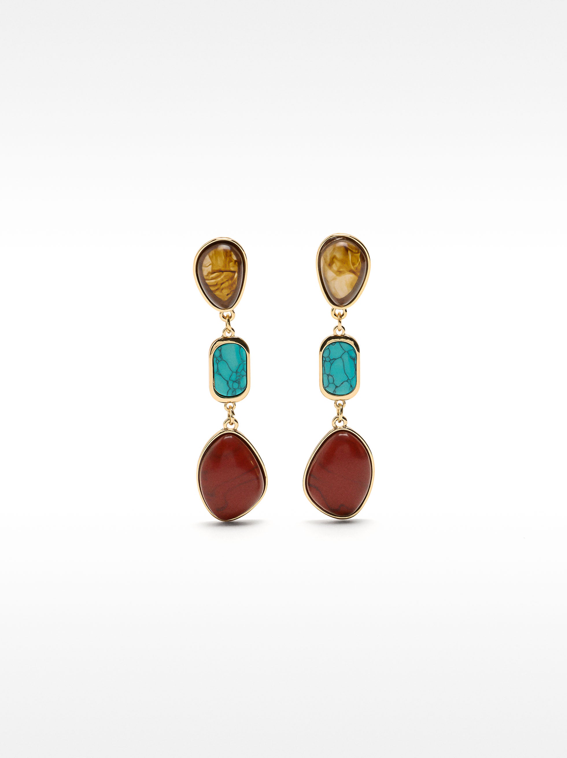 Aretes Largos Con Piedras Multicolor