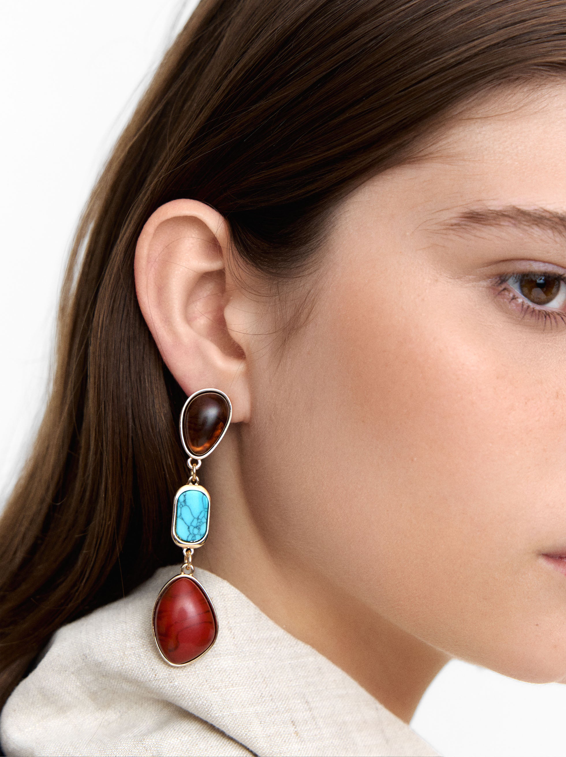 Aretes Largos Con Piedras Multicolor