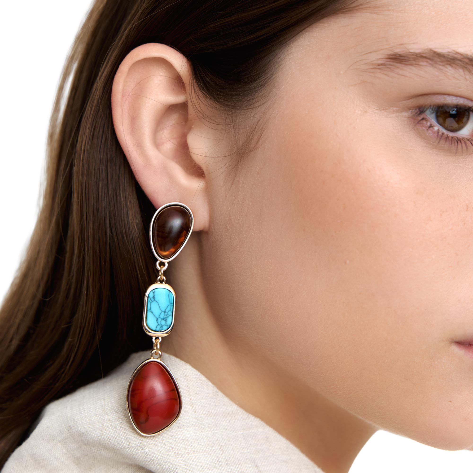 Pendientes Largos Con Piedras Multicolor