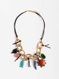 Collar De Cadena Y Eslabones Con Colgantes De Piedra