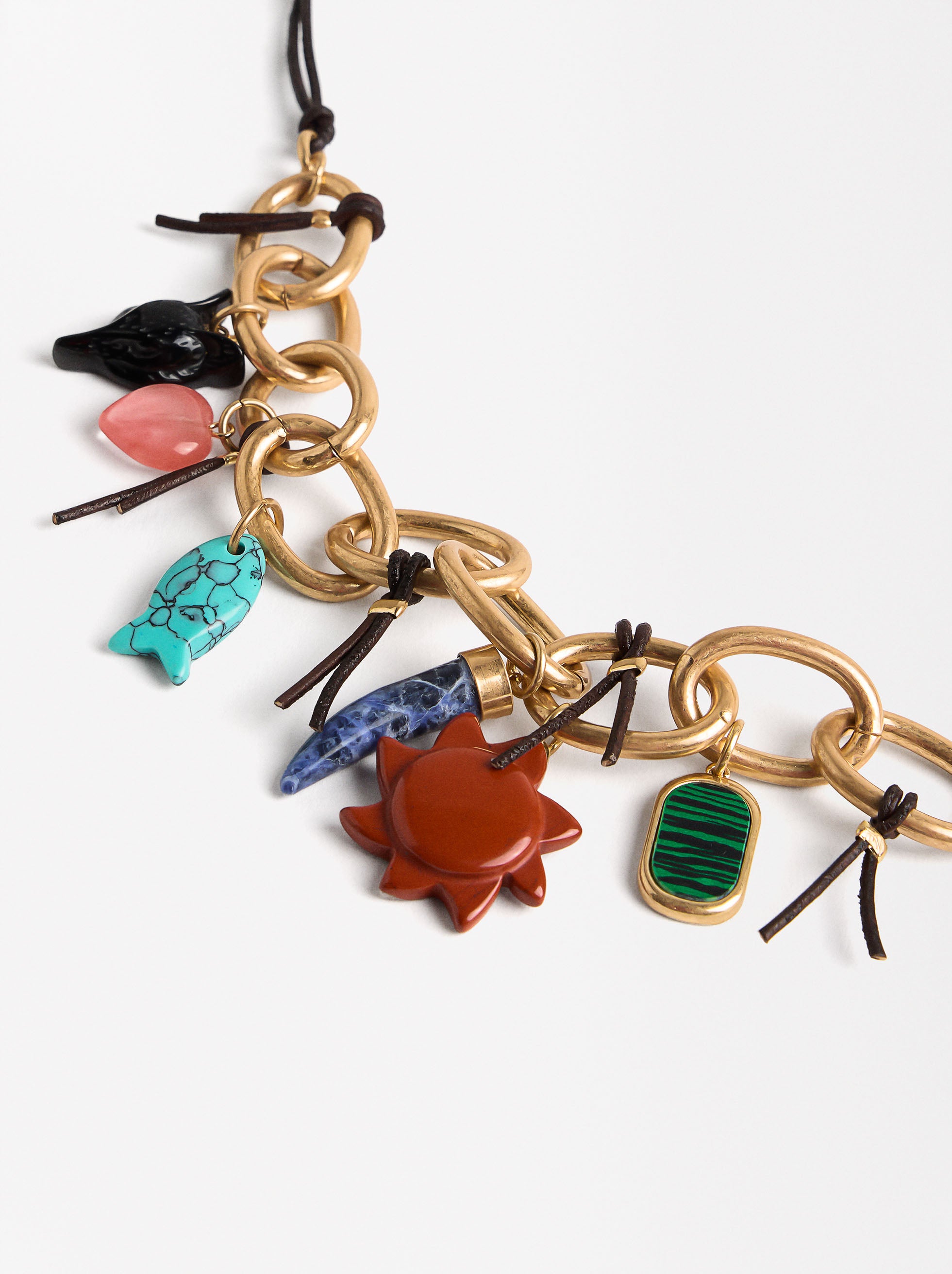 Collar De Cadena Y Eslabones Con Colgantes De Piedra