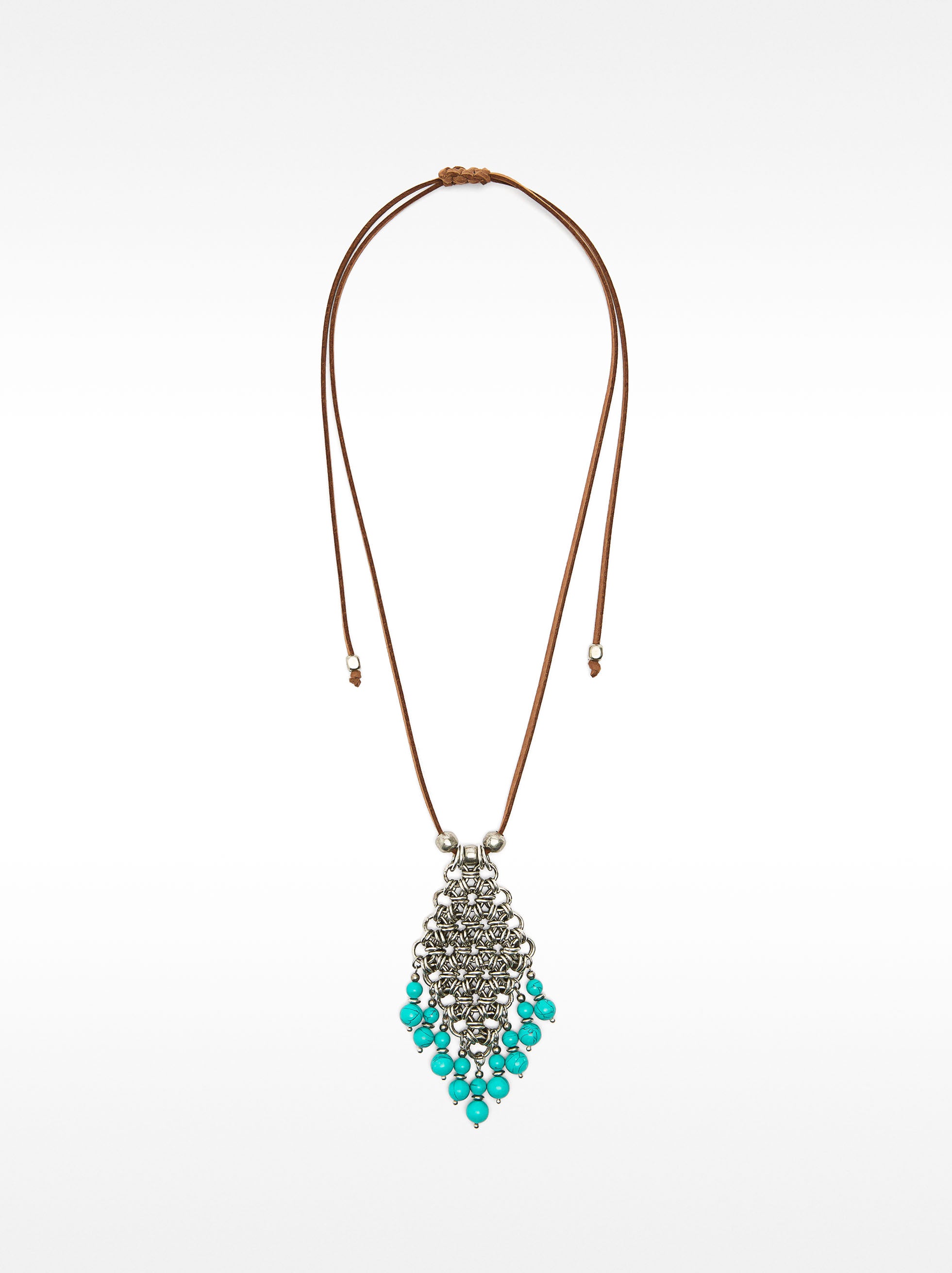 Collar De Piel Con Colgante De Piedras