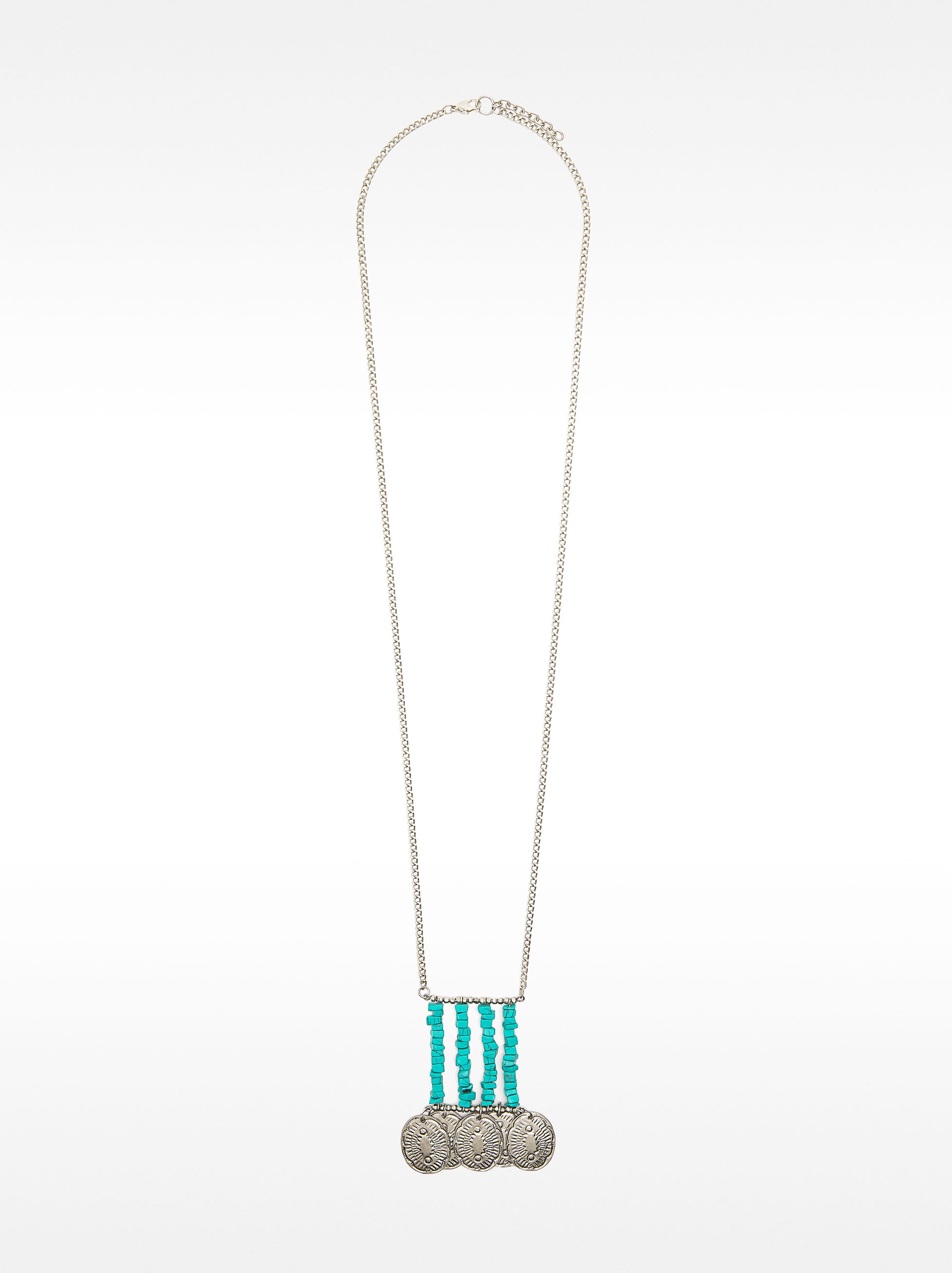 Collar Largo Colgante Con Piedras Y Medallas