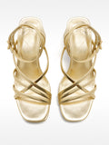 Sandalias De Tacón Cruzadas Metalizadas