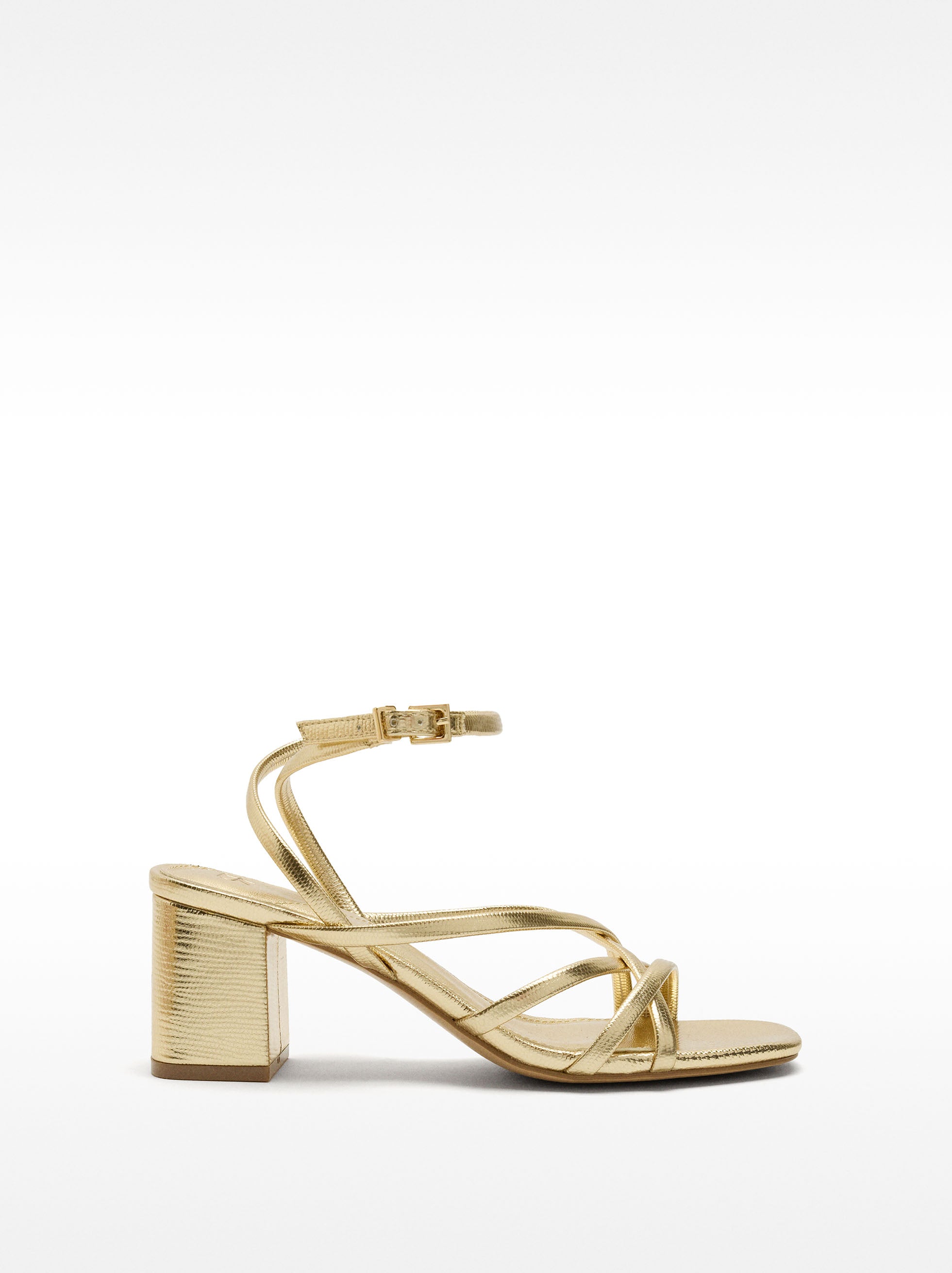 Sandalias De Tacón Cruzadas Metalizadas