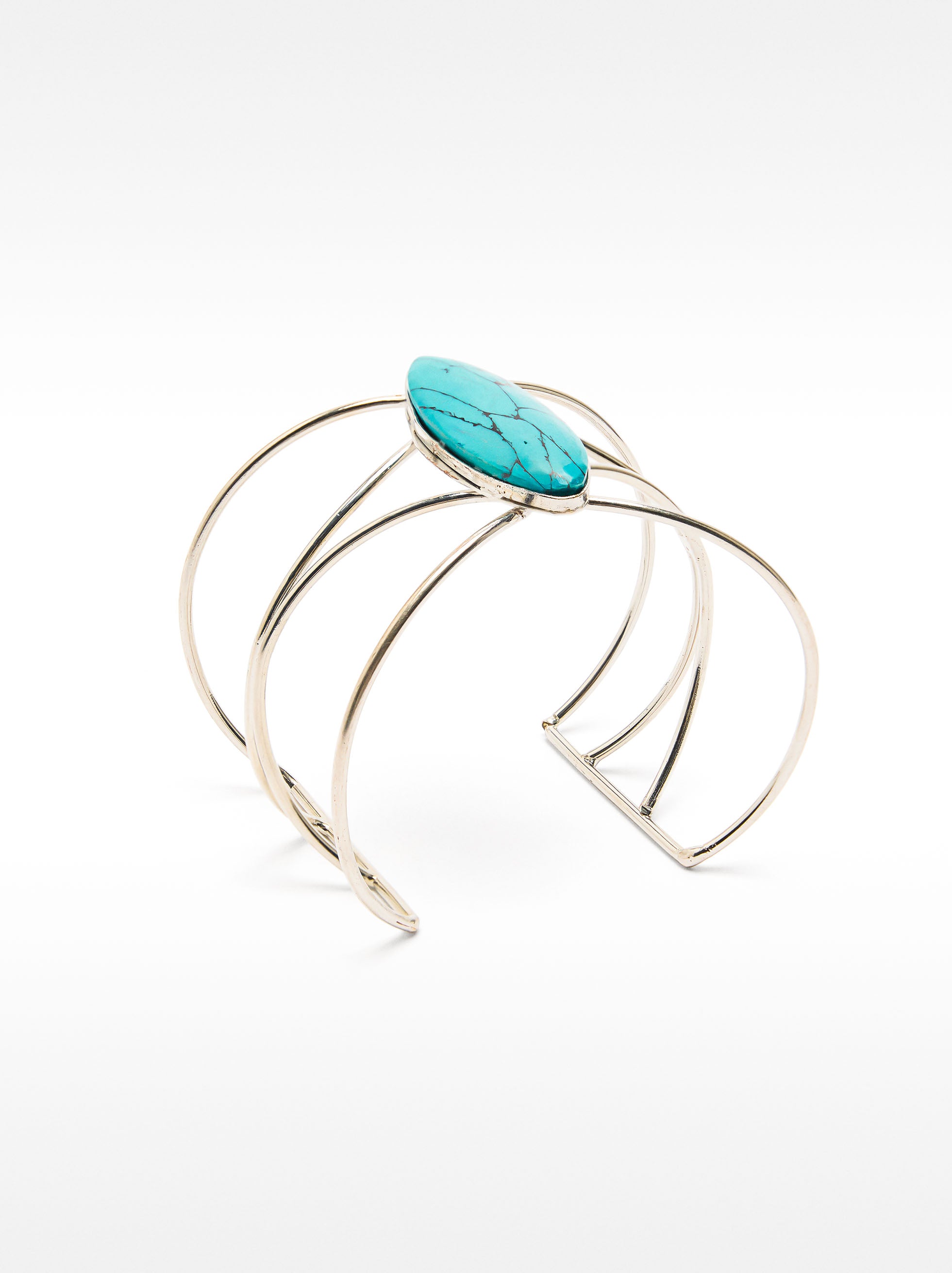 Pulsera Abierta Fina Con Piedra Ovalada