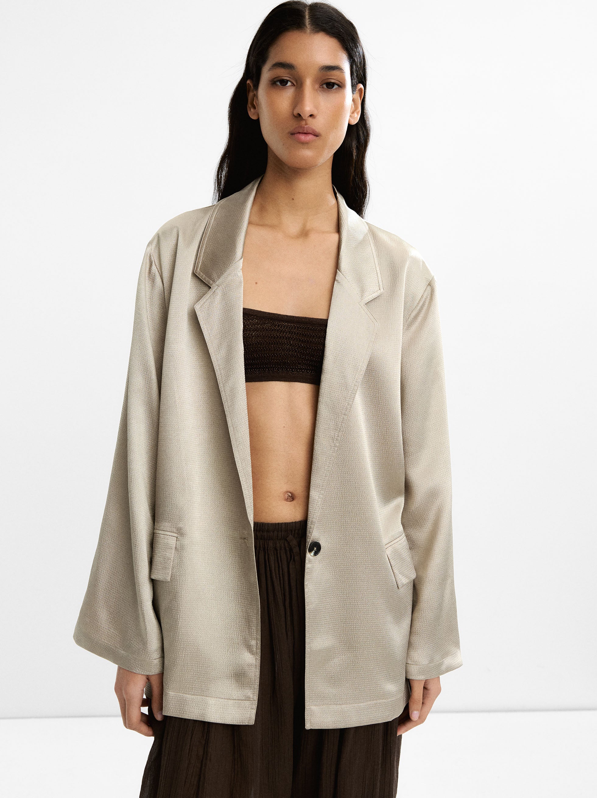 Blazer Satinado Con Textura
