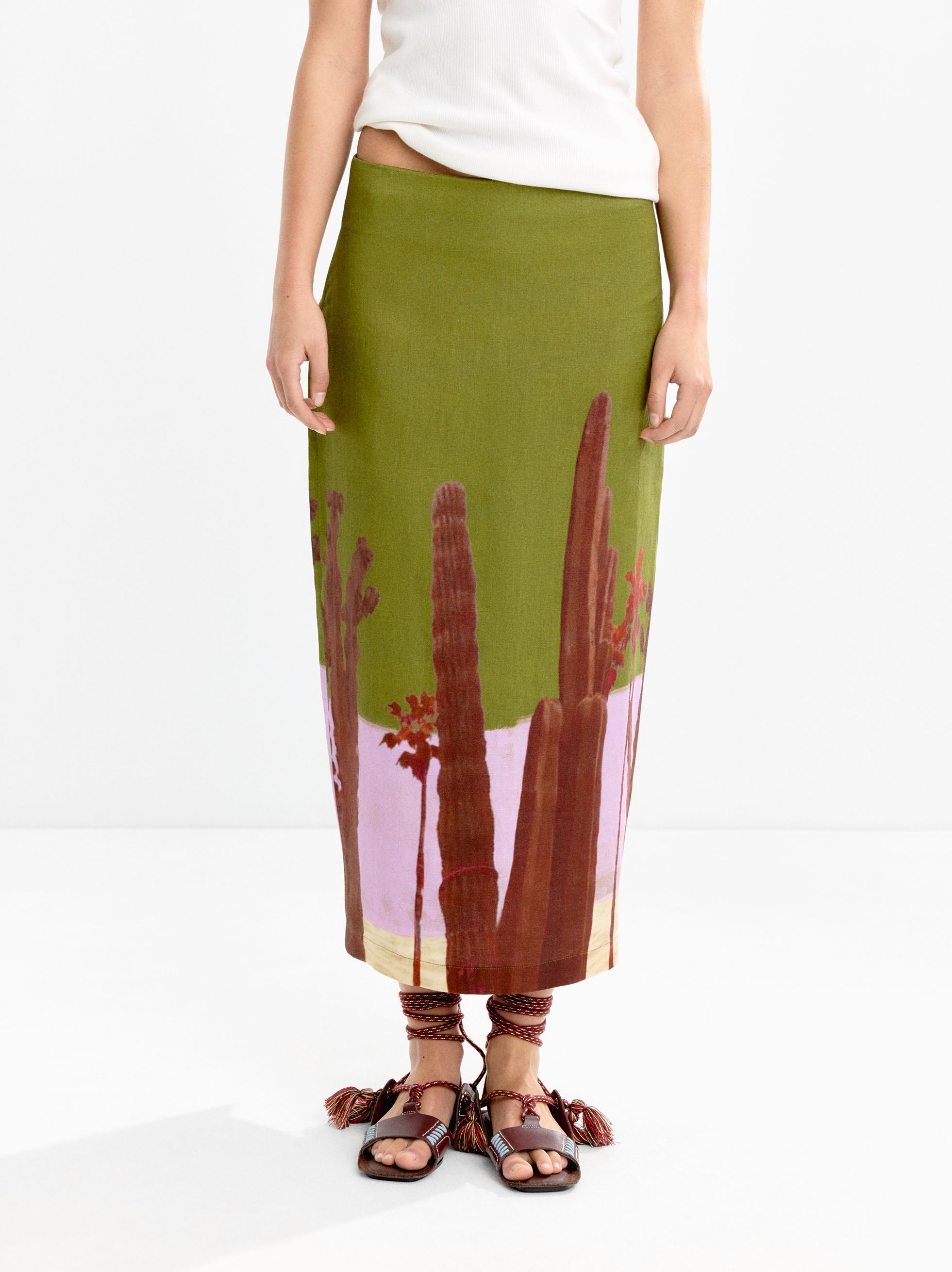 Falda 100 % Lino Con Estampado