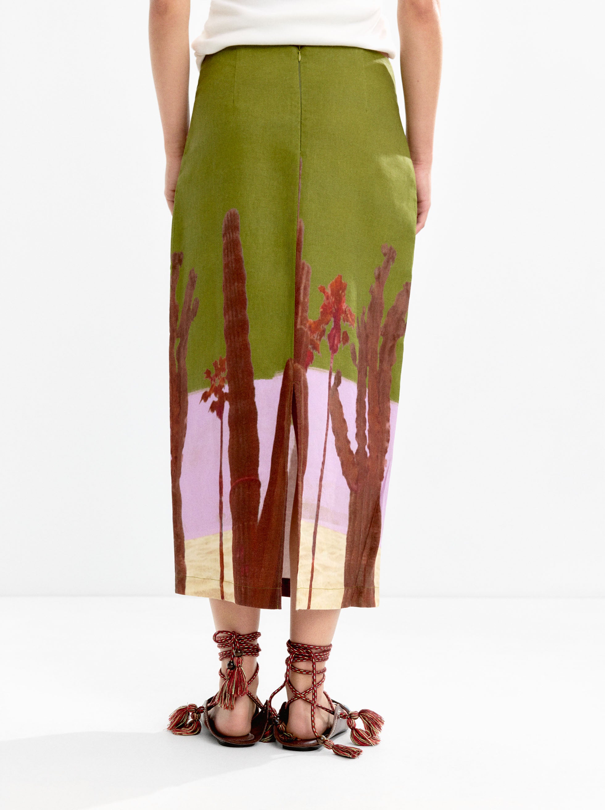 Falda 100 % Lino Con Estampado