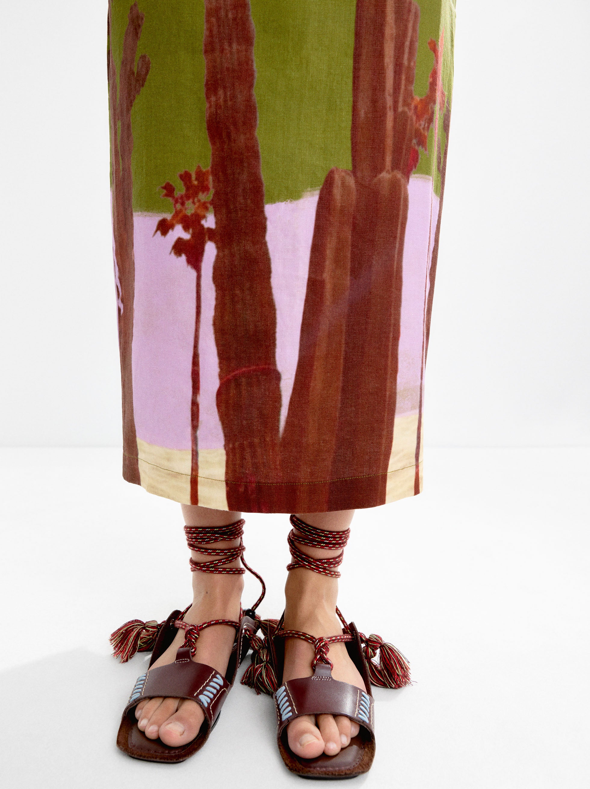 Falda 100 % Lino Con Estampado