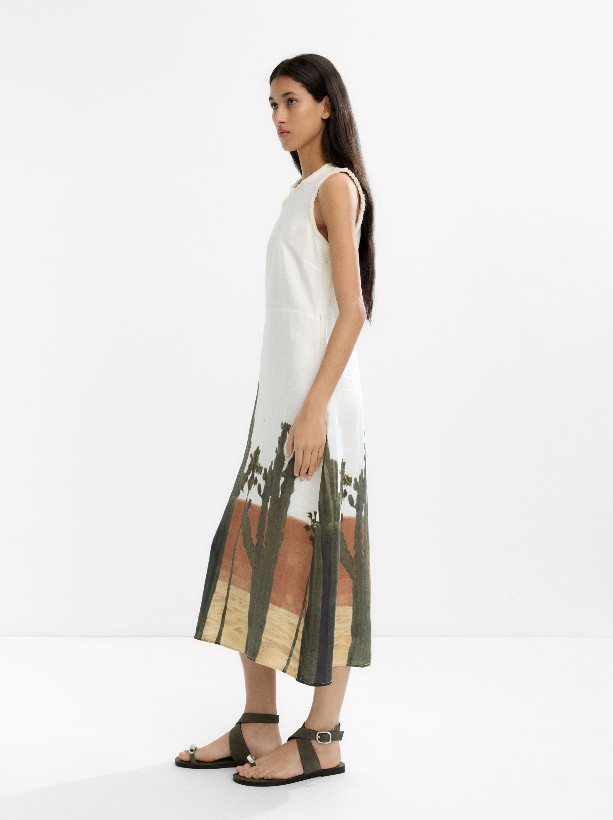 Vestido 100 % Lino Con Estampado