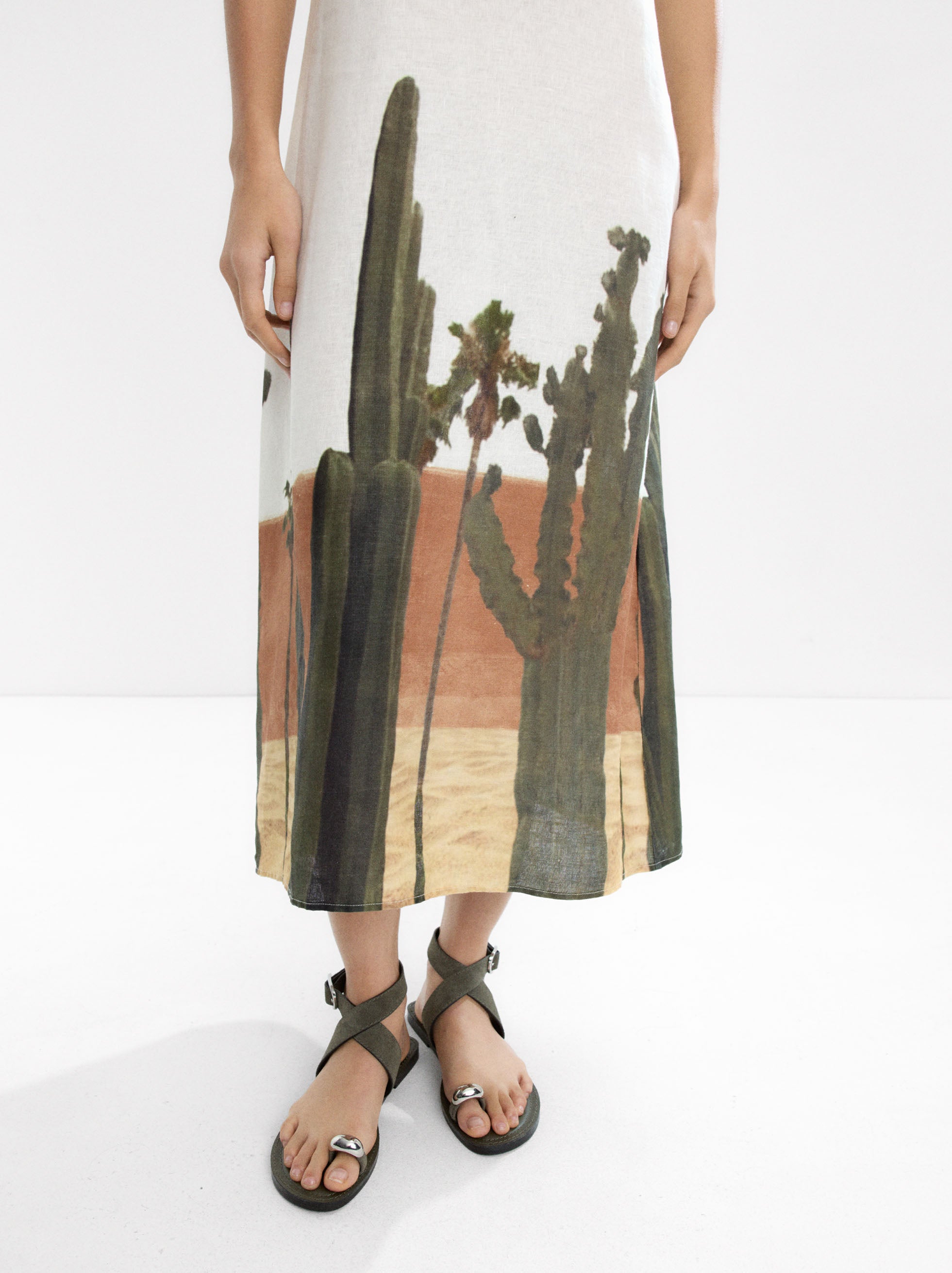 Vestido 100 % Lino Con Estampado