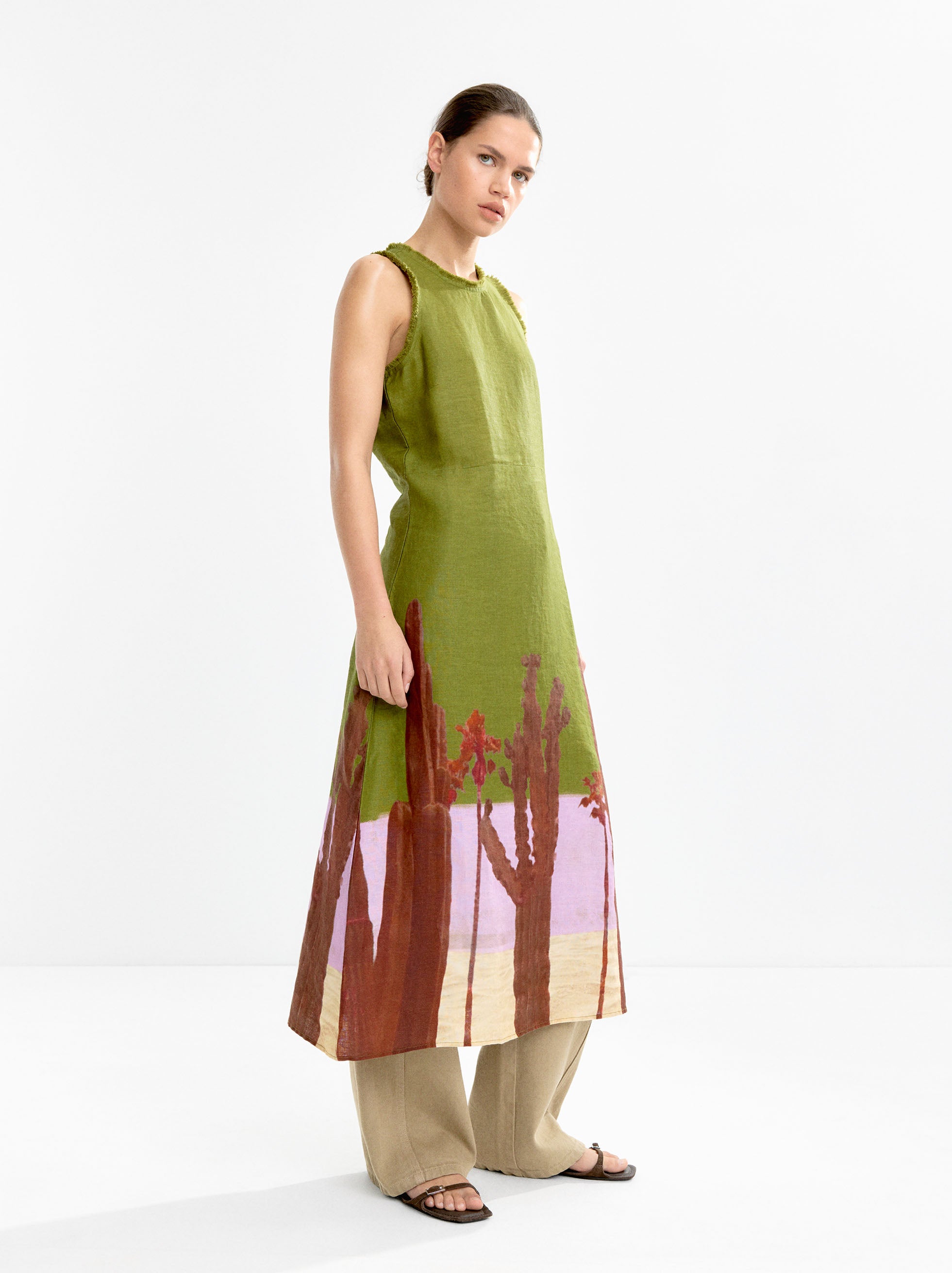 Vestido 100 % Lino Con Estampado