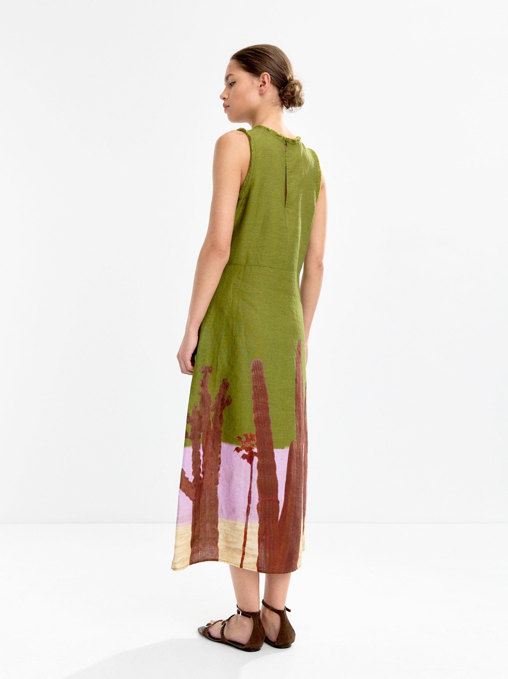 Vestido 100 % Lino Con Estampado