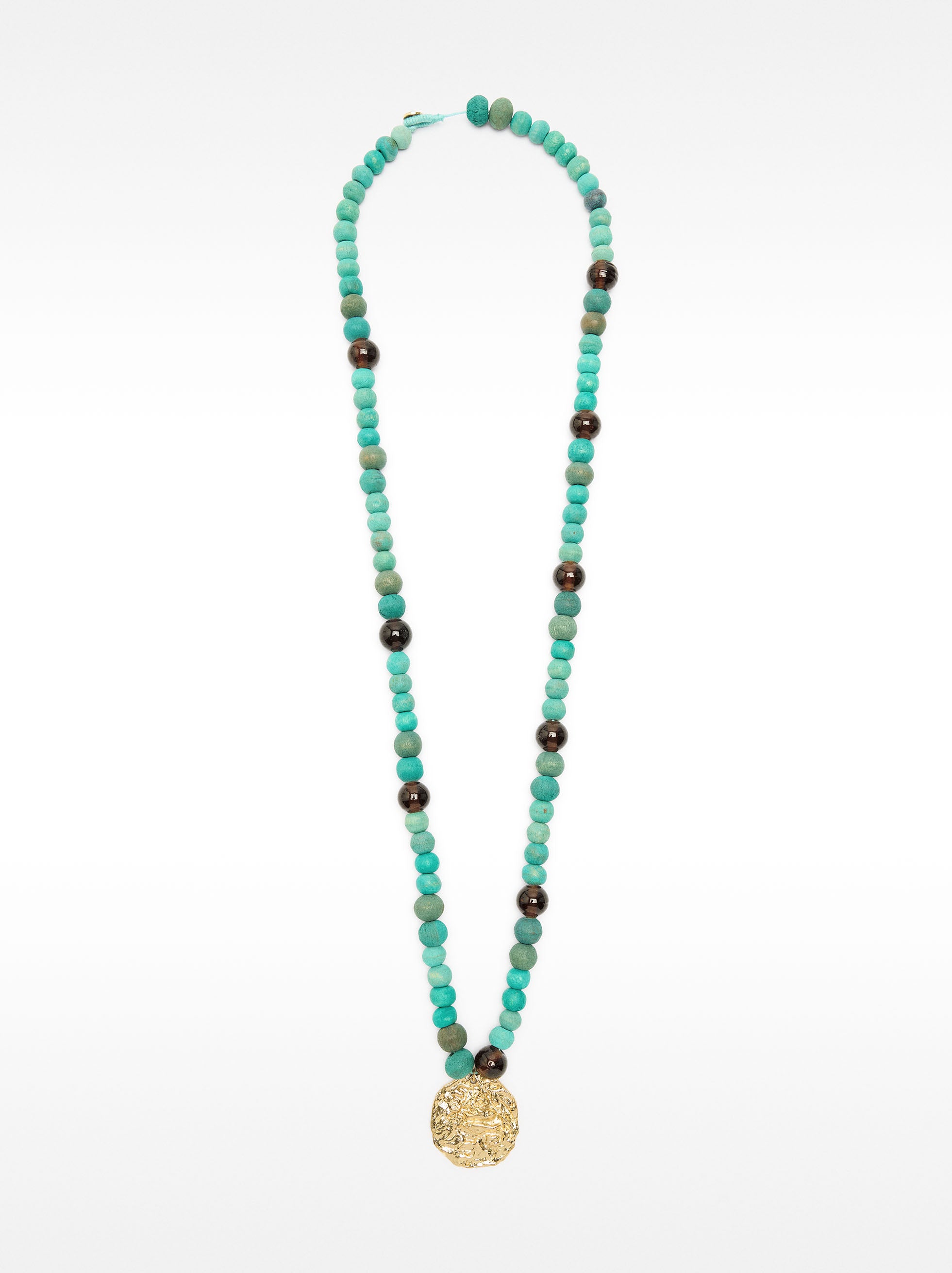 Collar De Cuentas De Madera Y Colgante Redondo