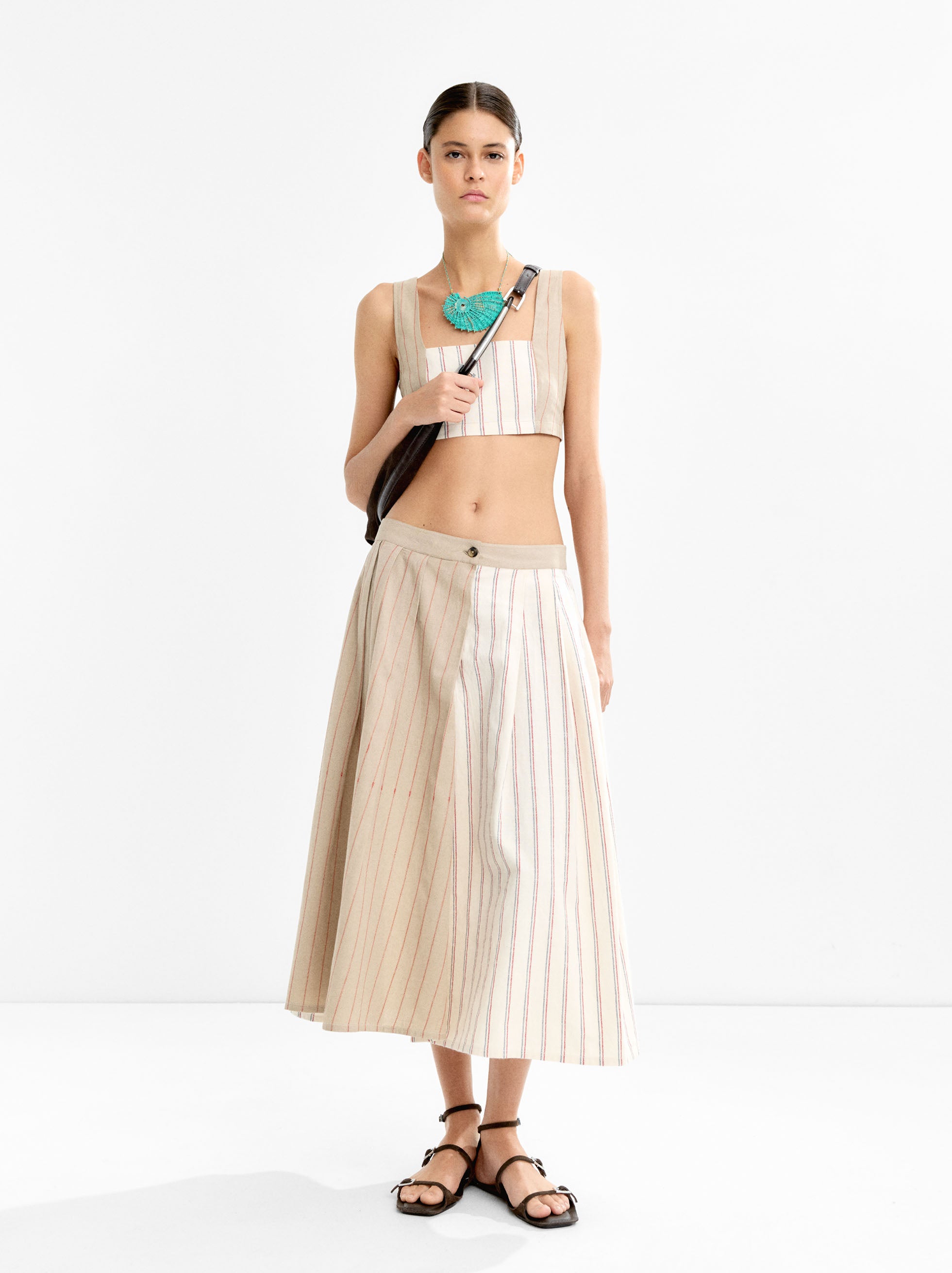 Falda Midi Bicolor A Rayas