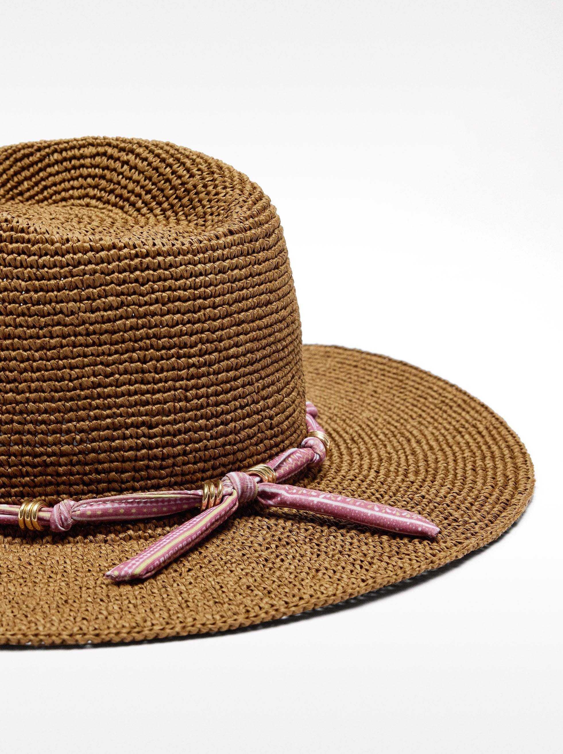 Sombrero Efecto Rafia Con Cinta