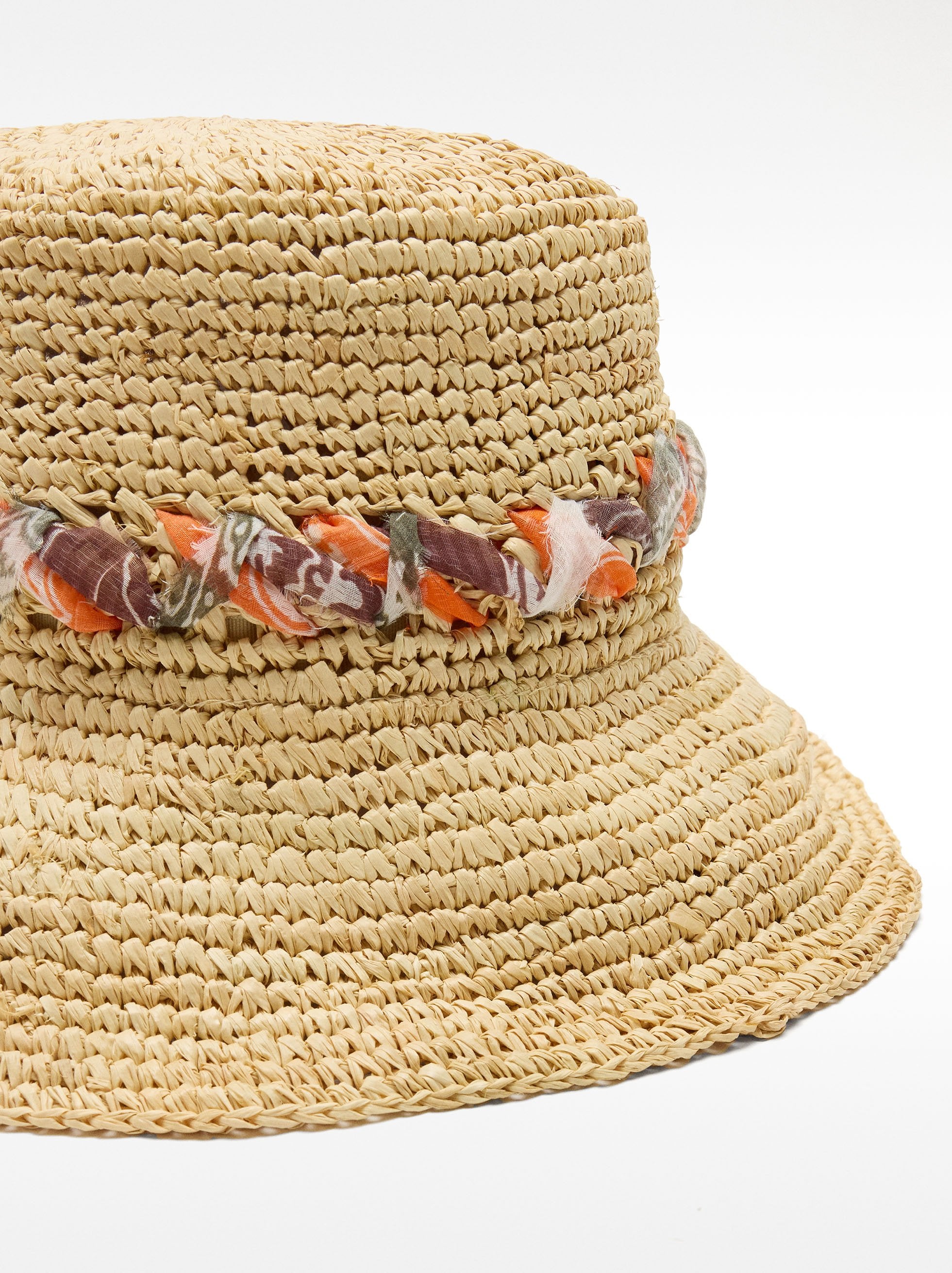 Sombrero Tipo Bucket Efecto Rafia Con Cinta