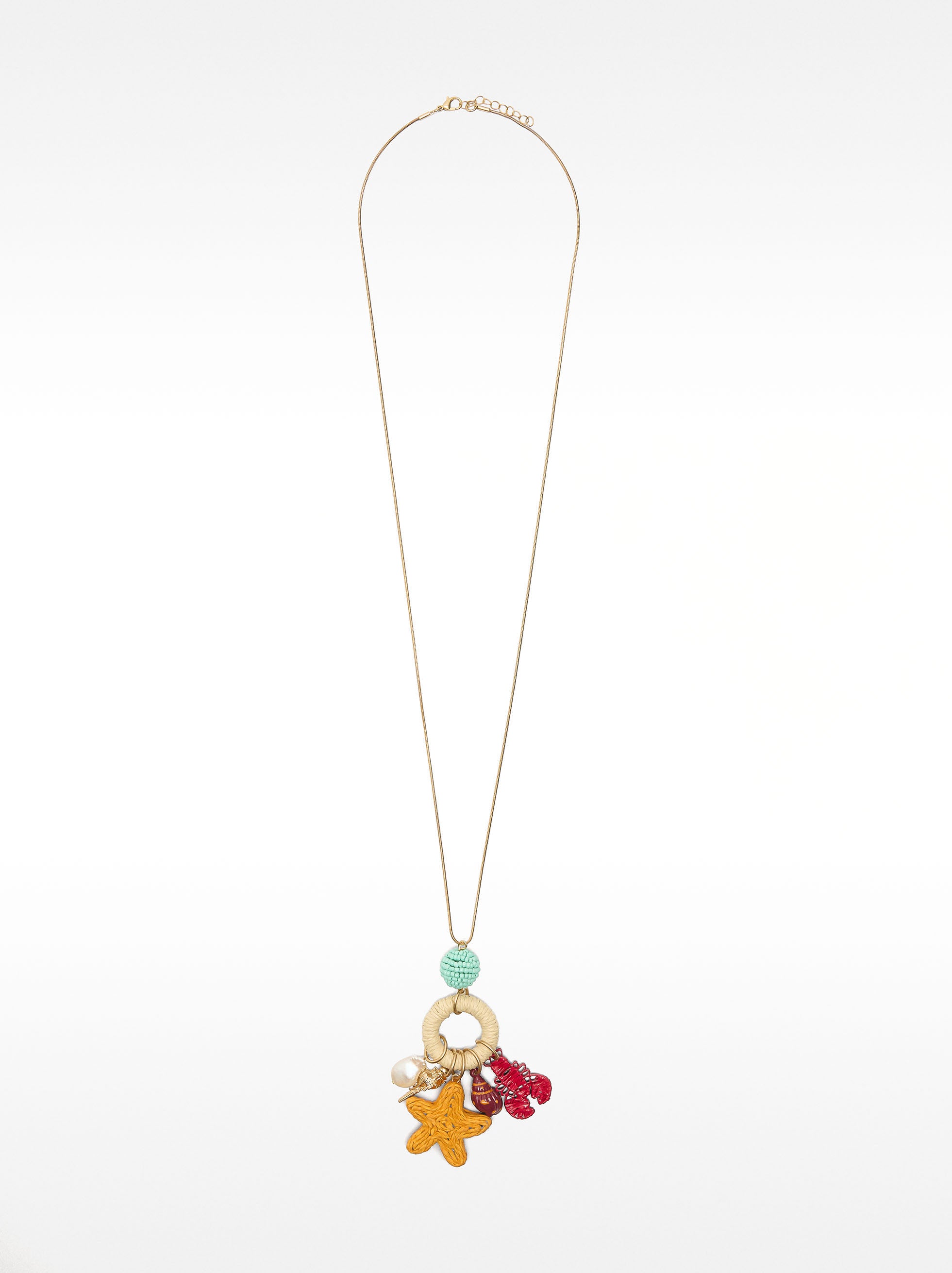 Collar Largo Con Colgantes De Rafia Y Perla De Agua Dulce