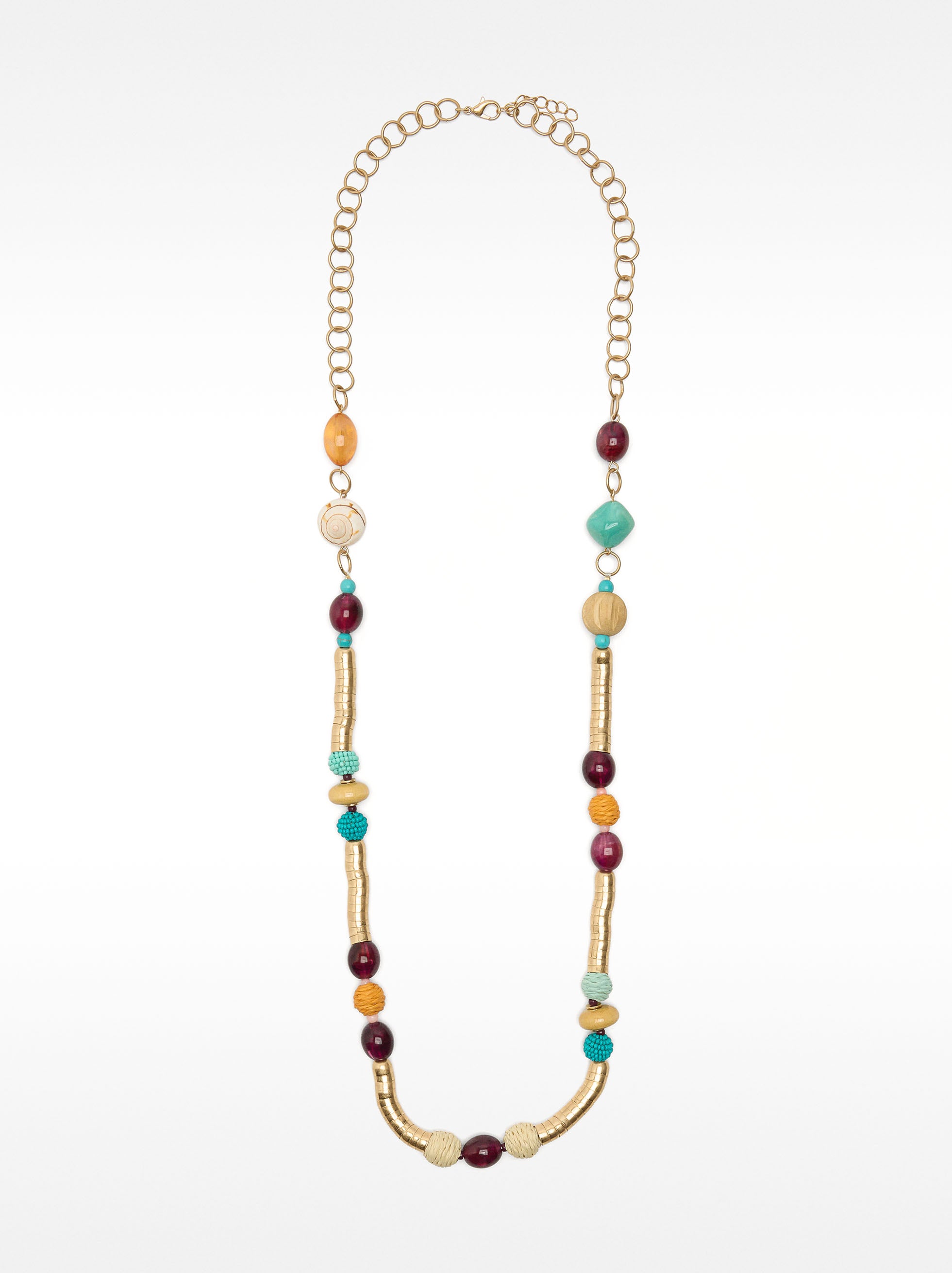 Collar De Cuentas Piedras Y Rafia