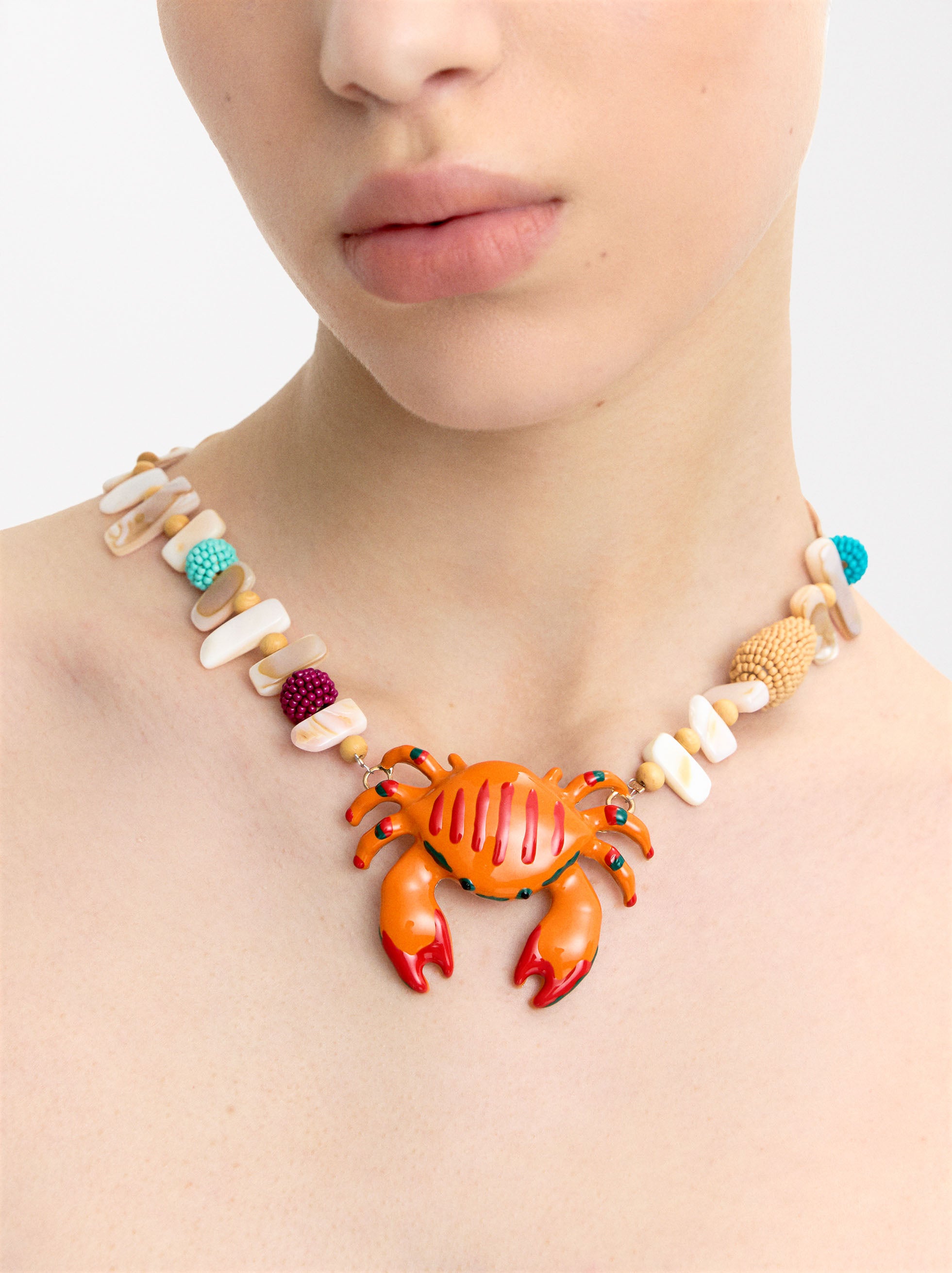 Collar Corto Conchas Colgante Cangrejo